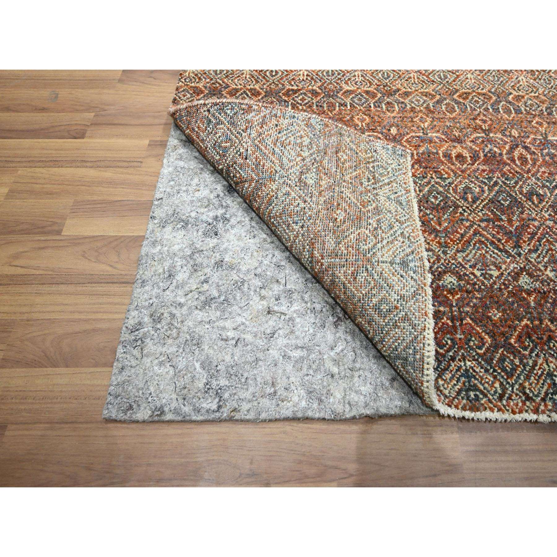 2'7"x10' Summer Fig Red, Kohinoor Herat with Small Geometric Repetitive Diamond Pattern, Tone on Tone, Soft and Shiny Wool, Hand Knotted, Runner, Oriental Rug Sh76410