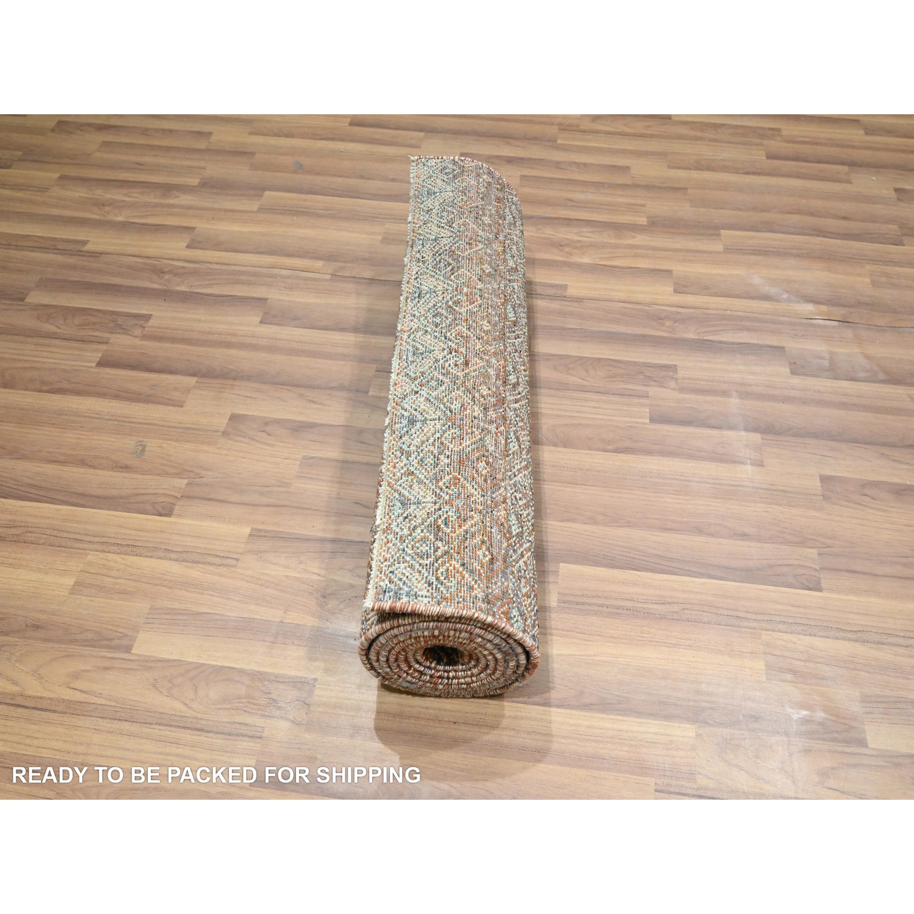 2'7"x10' Summer Fig Red, Kohinoor Herat with Small Geometric Repetitive Diamond Pattern, Tone on Tone, Soft and Shiny Wool, Hand Knotted, Runner, Oriental Rug Sh76410
