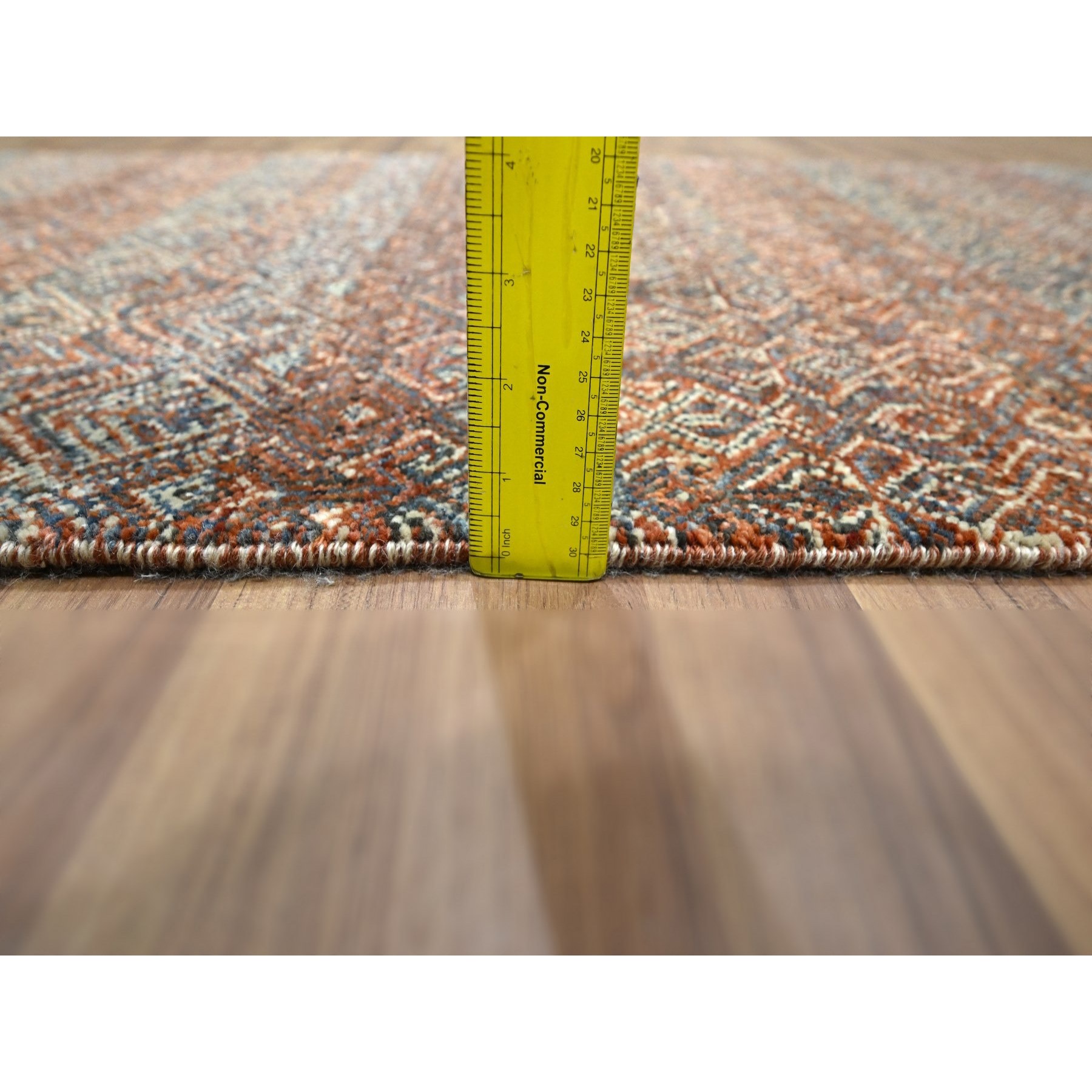 2'7"x10' Summer Fig Red, Kohinoor Herat with Small Geometric Repetitive Diamond Pattern, Tone on Tone, Soft and Shiny Wool, Hand Knotted, Runner, Oriental Rug Sh76410