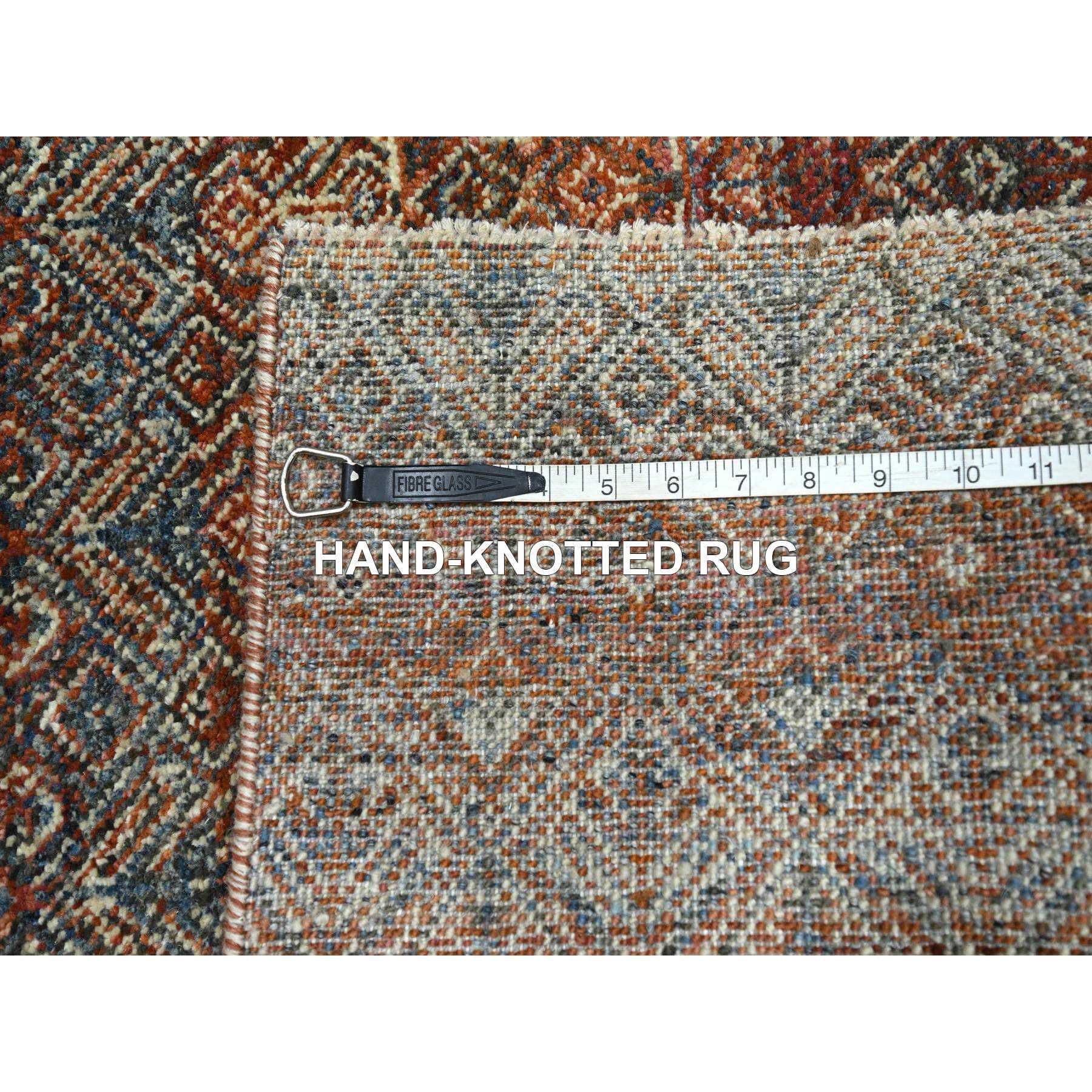 2'7"x10' Summer Fig Red, Kohinoor Herat with Small Geometric Repetitive Diamond Pattern, Tone on Tone, Soft and Shiny Wool, Hand Knotted, Runner, Oriental Rug Sh76410