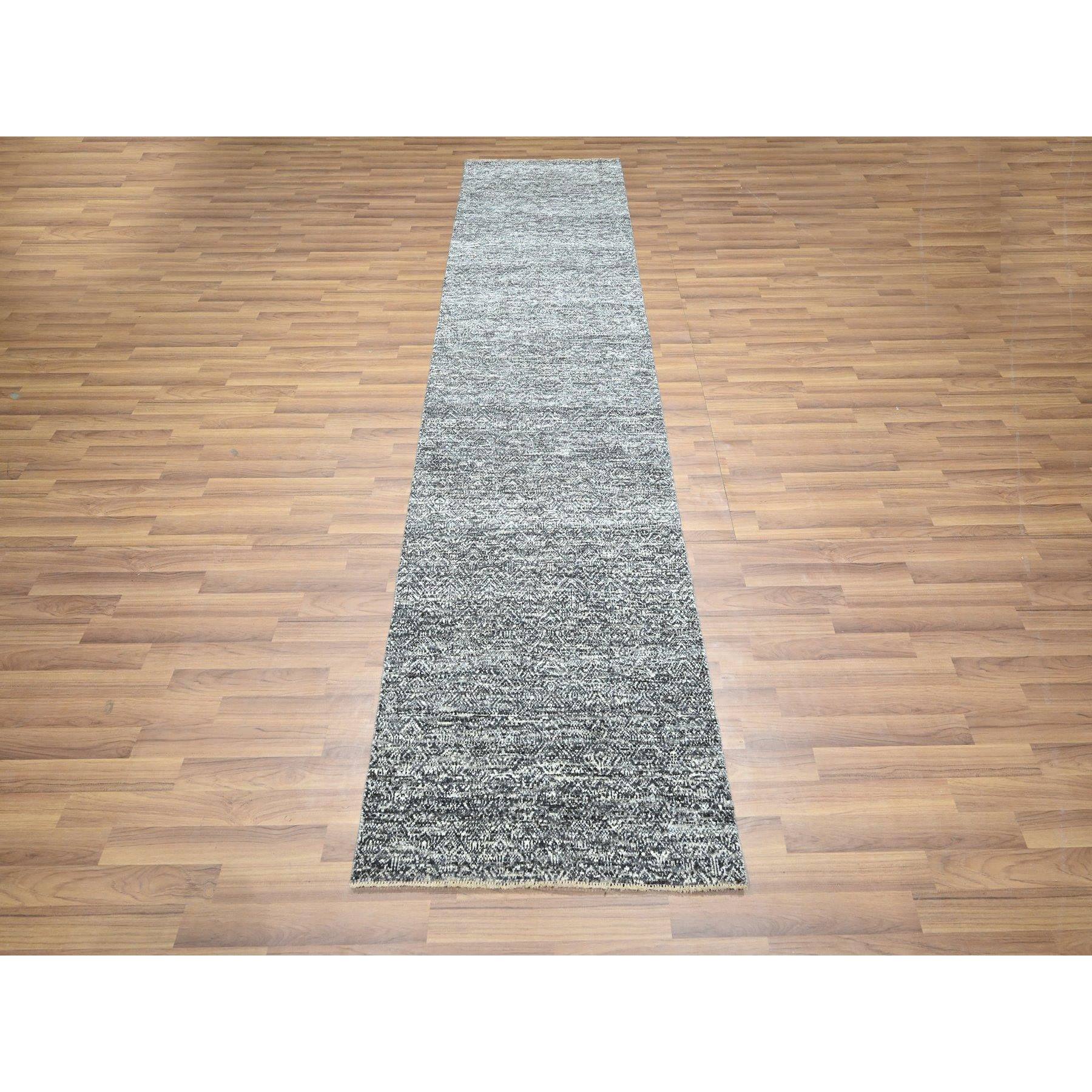 2'7"x9'10" Anchor Gray, Kohinoor Herat Pattern, Small Geometric Repetitive Diamond Design, Soft Wool, Tone On Tone, Hand Knotted, Runner, Oriental Rug Sh76411