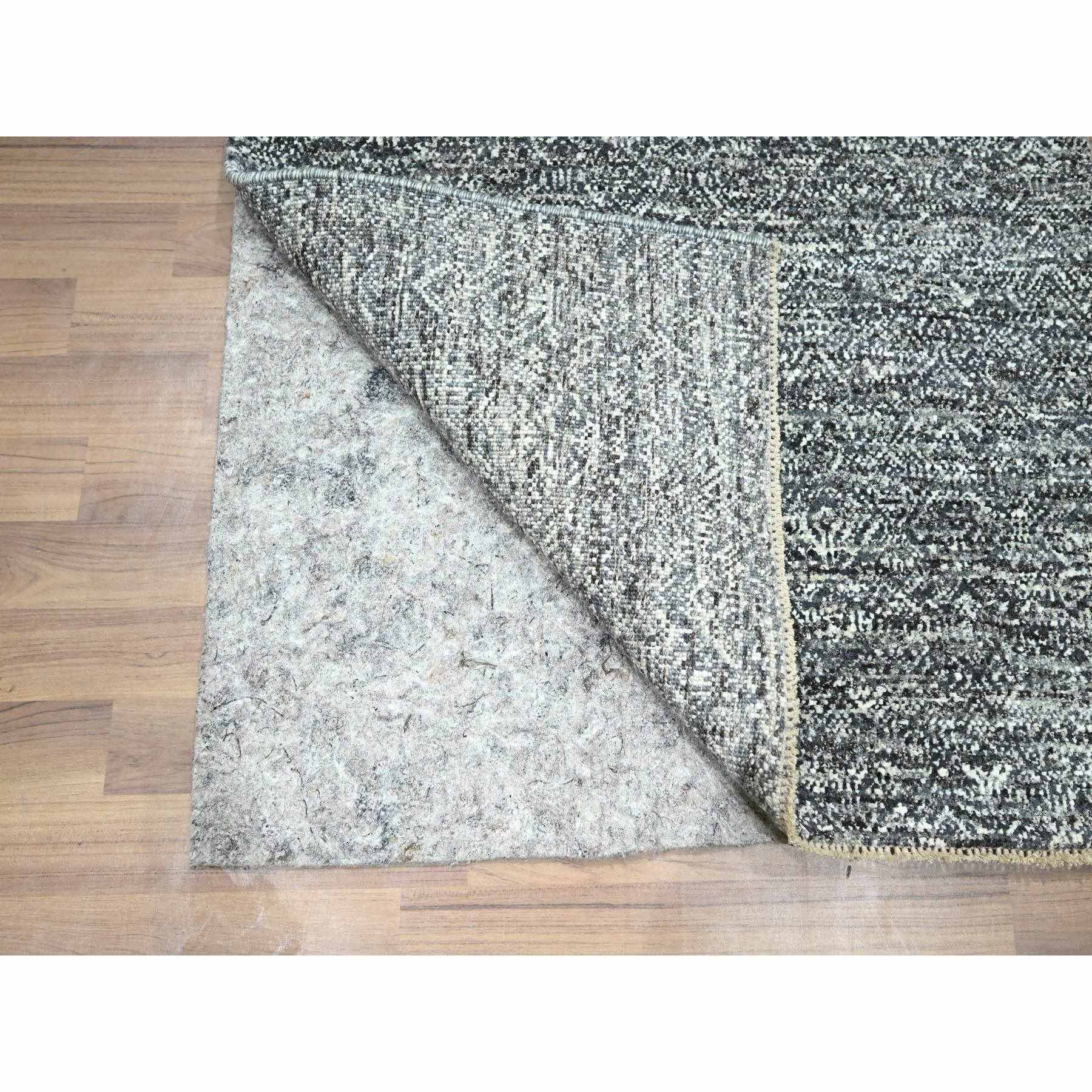 2'7"x9'10" Anchor Gray, Kohinoor Herat Pattern, Small Geometric Repetitive Diamond Design, Soft Wool, Tone On Tone, Hand Knotted, Runner, Oriental Rug Sh76411