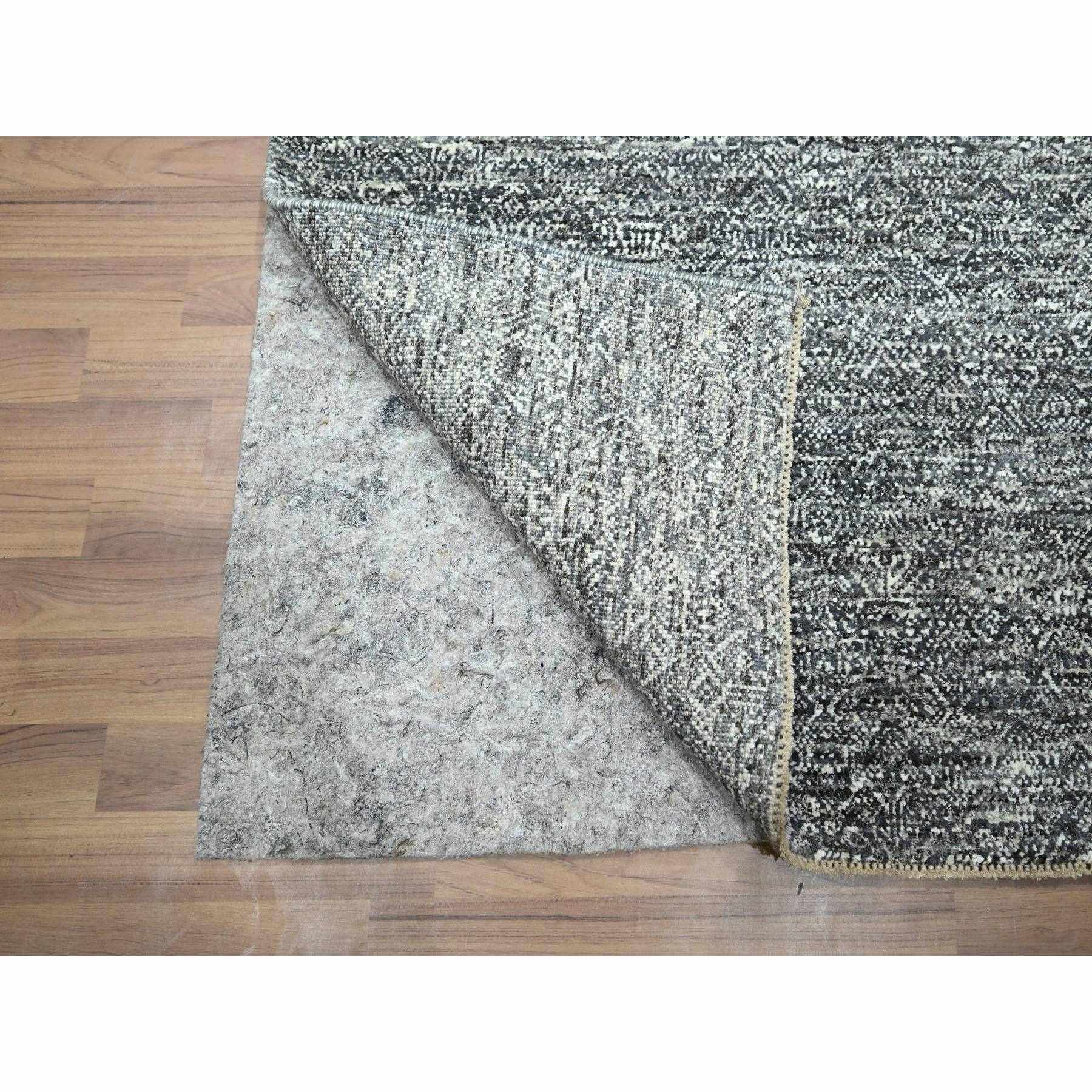 2'7"x9'10" Pebble Gray, Kohinoor Herat with Small Geometric Repetitive Diamond Design, Tone On Tone, Soft Wool, Hand Knotted, Runner, Oriental Rug Sh76412