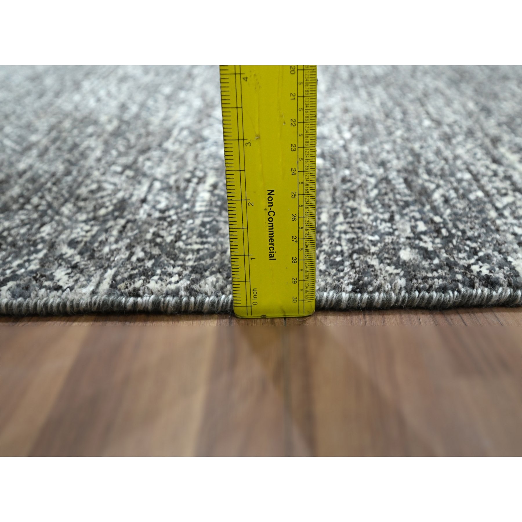 2'7"x9'10" Pebble Gray, Kohinoor Herat with Small Geometric Repetitive Diamond Design, Tone On Tone, Soft Wool, Hand Knotted, Runner, Oriental Rug Sh76412