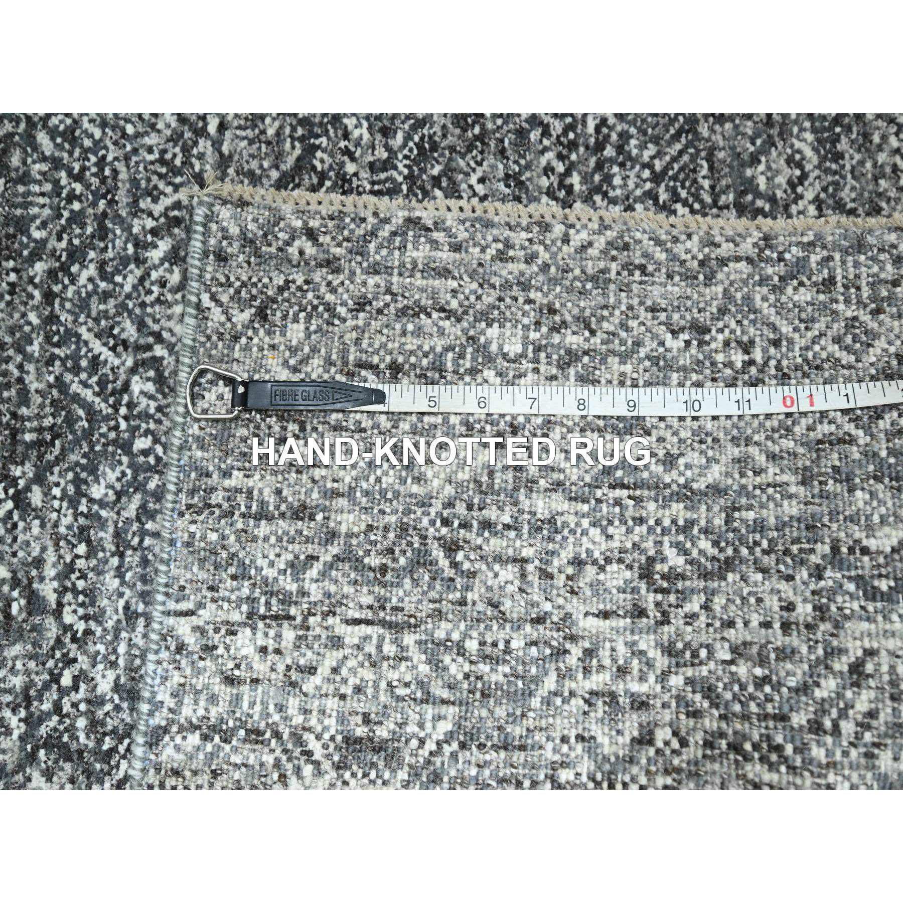 2'7"x9'10" Pebble Gray, Kohinoor Herat with Small Geometric Repetitive Diamond Design, Tone On Tone, Soft Wool, Hand Knotted, Runner, Oriental Rug Sh76412