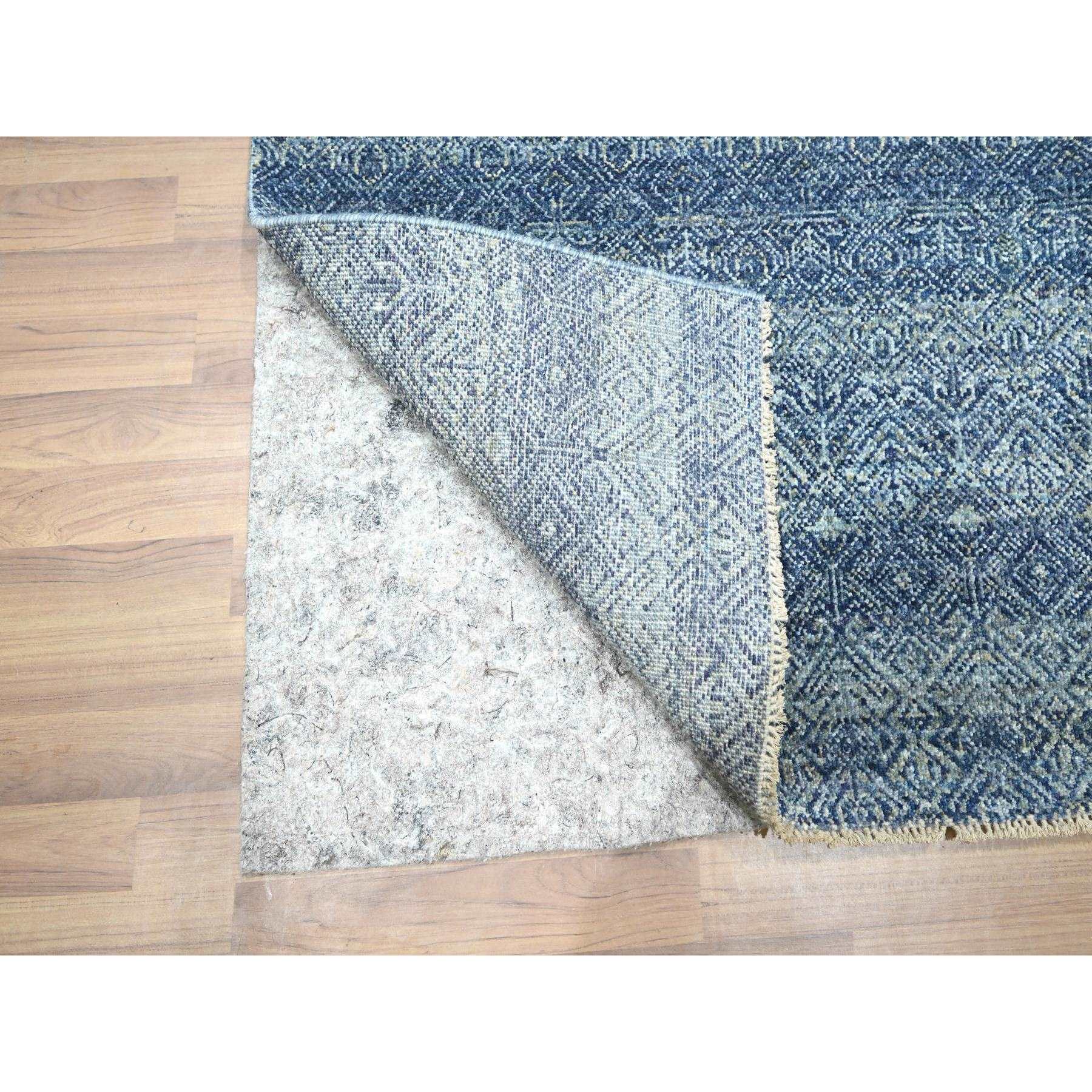 2'7"x10'2" Yale Blue, Kohinoor Herat Pattern, Small Geometric Repetitive Diamond Design, Soft Wool, Tone On Tone, Hand Knotted, Runner, Oriental Rug Sh76413