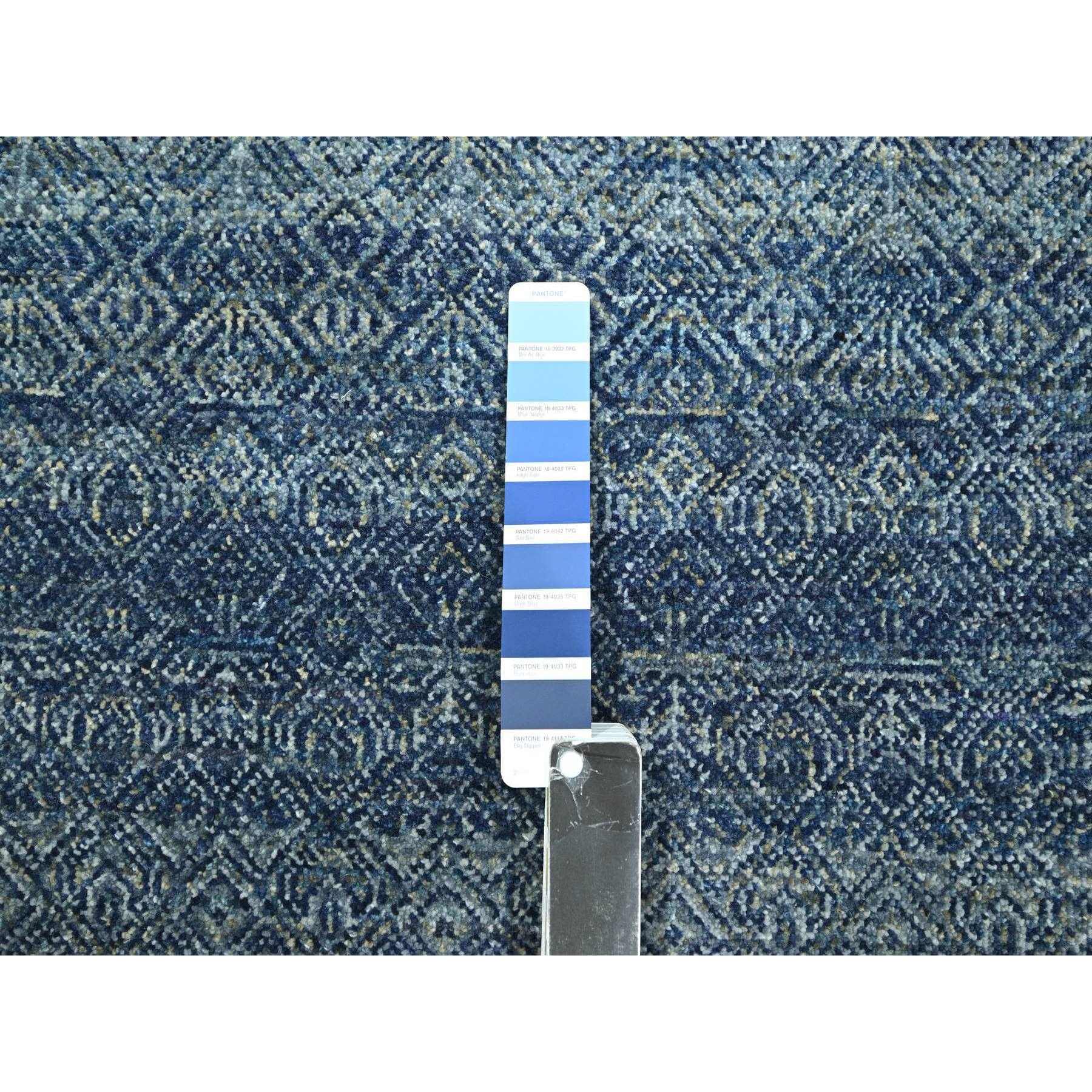 2'7"x10'2" Yale Blue, Kohinoor Herat Pattern, Small Geometric Repetitive Diamond Design, Soft Wool, Tone On Tone, Hand Knotted, Runner, Oriental Rug Sh76413