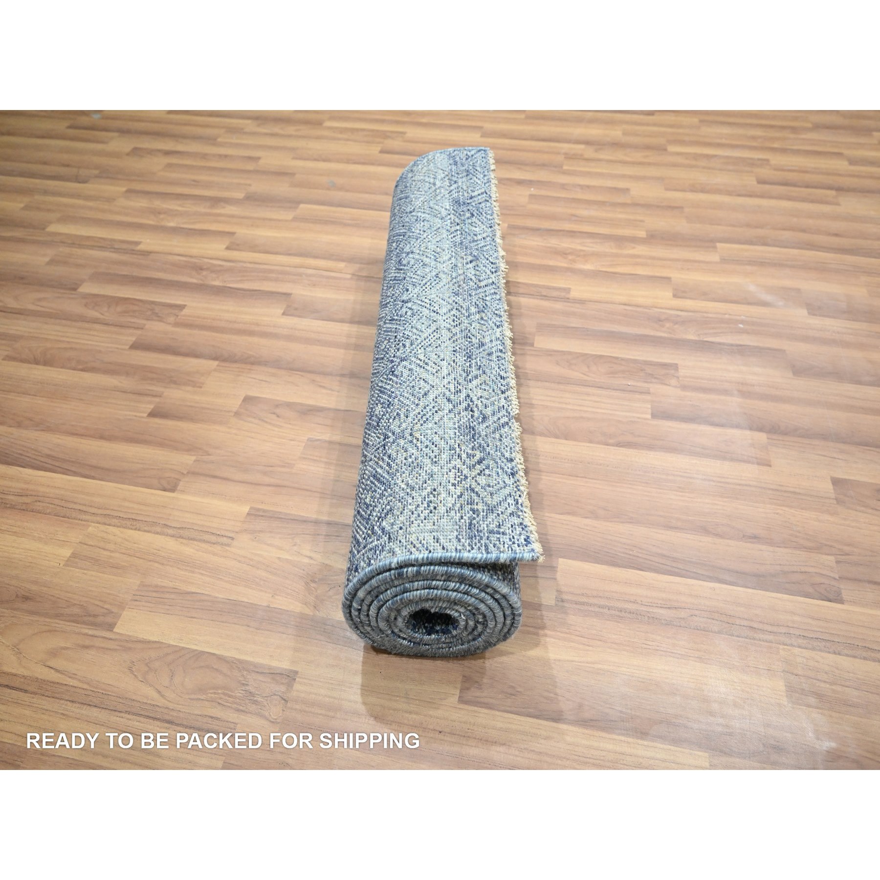 2'7"x10'2" Yale Blue, Kohinoor Herat Pattern, Small Geometric Repetitive Diamond Design, Soft Wool, Tone On Tone, Hand Knotted, Runner, Oriental Rug Sh76413