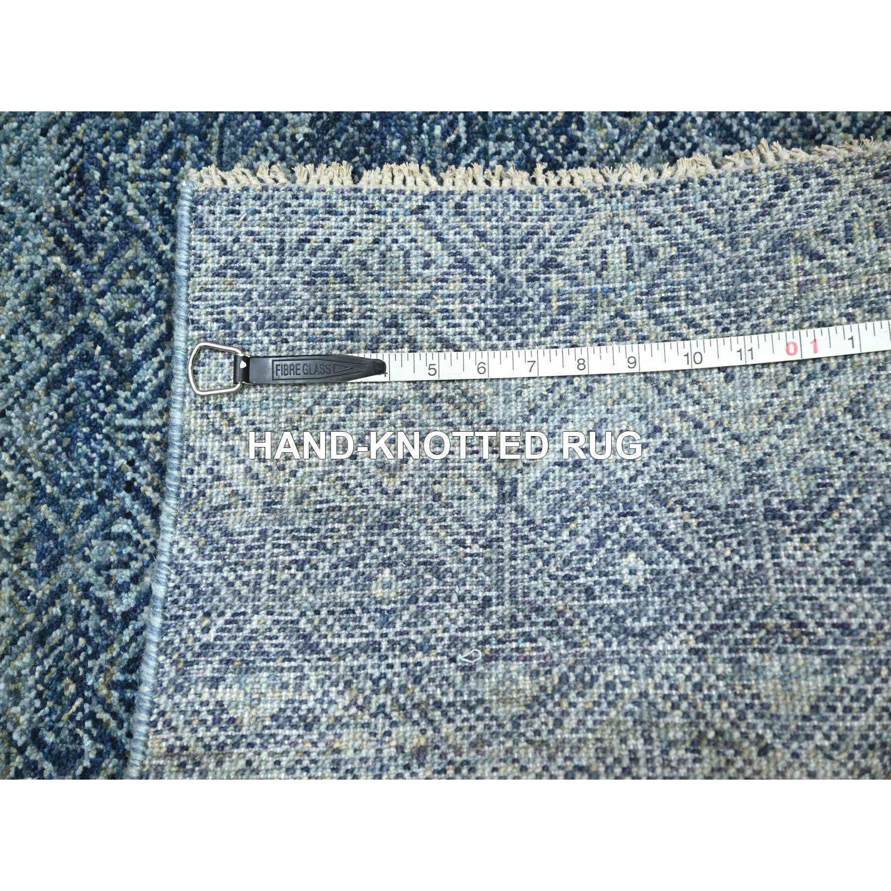 2'7"x10'2" Yale Blue, Kohinoor Herat Pattern, Small Geometric Repetitive Diamond Design, Soft Wool, Tone On Tone, Hand Knotted, Runner, Oriental Rug Sh76413