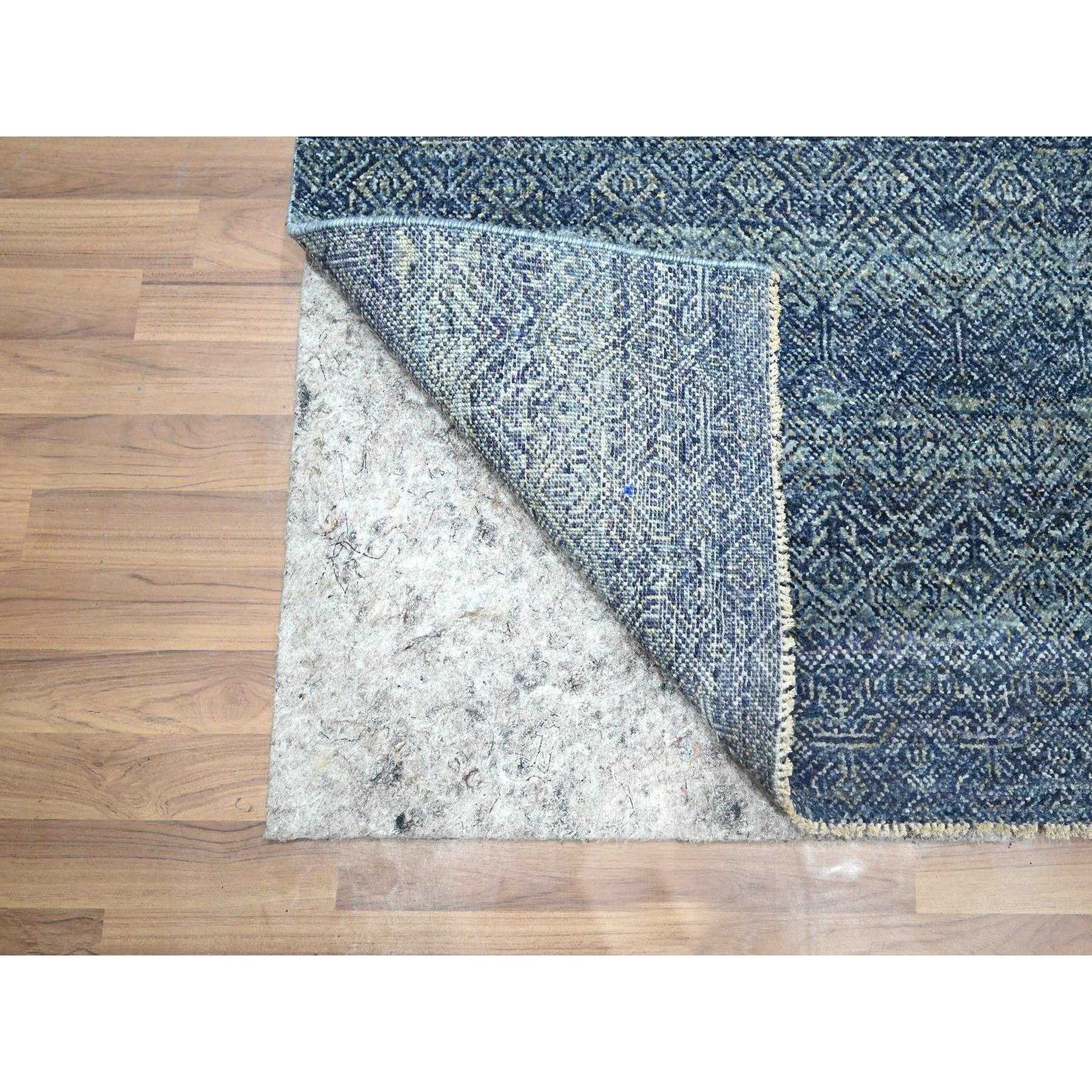 2'7"x10'2" Imperial Blue, Tone On Tone, Kohinoor Herat with Small Geometric Repetitive Diamond Design, Soft Wool, Hand Knotted, Runner, Oriental Rug Sh76414