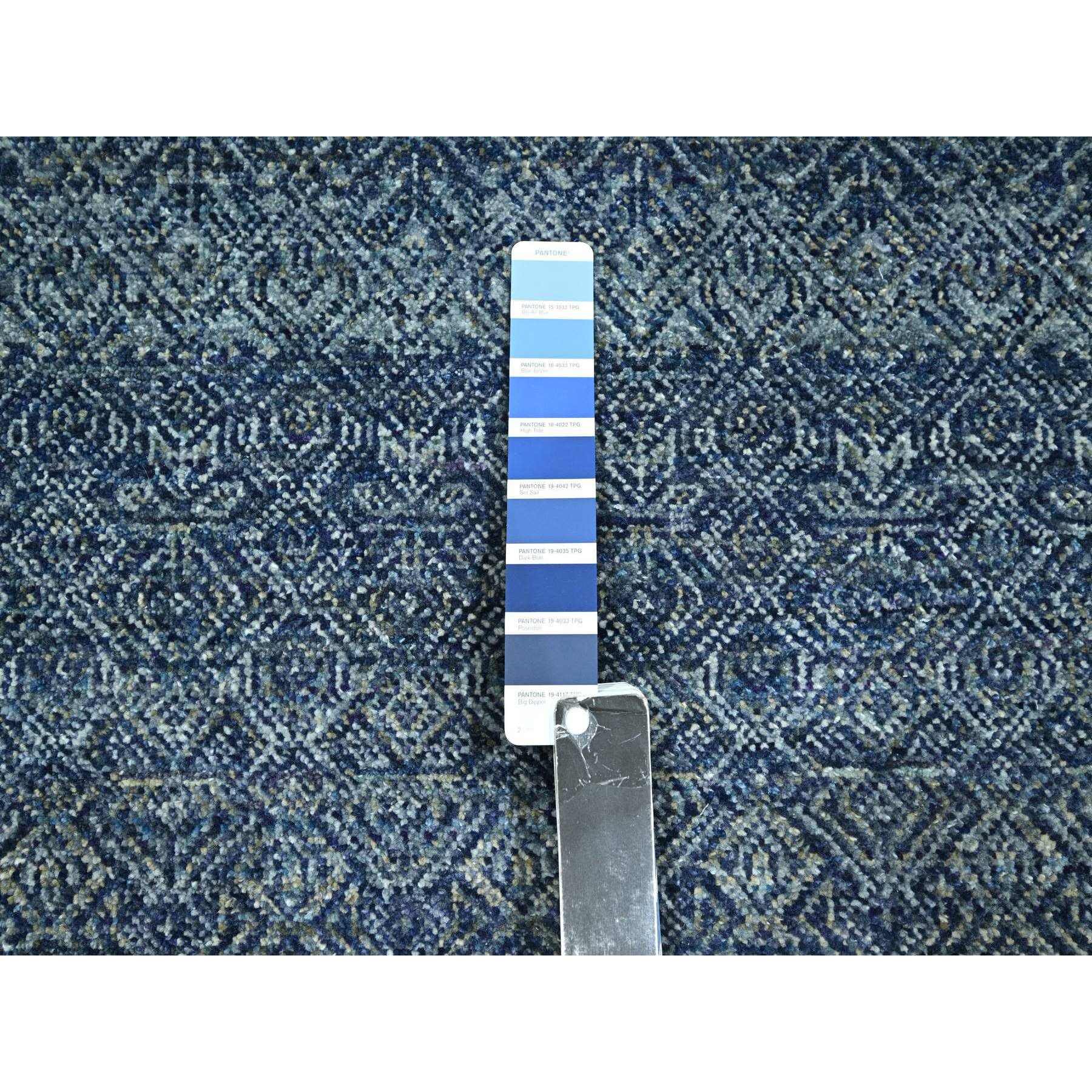 2'7"x10'2" Imperial Blue, Tone On Tone, Kohinoor Herat with Small Geometric Repetitive Diamond Design, Soft Wool, Hand Knotted, Runner, Oriental Rug Sh76414