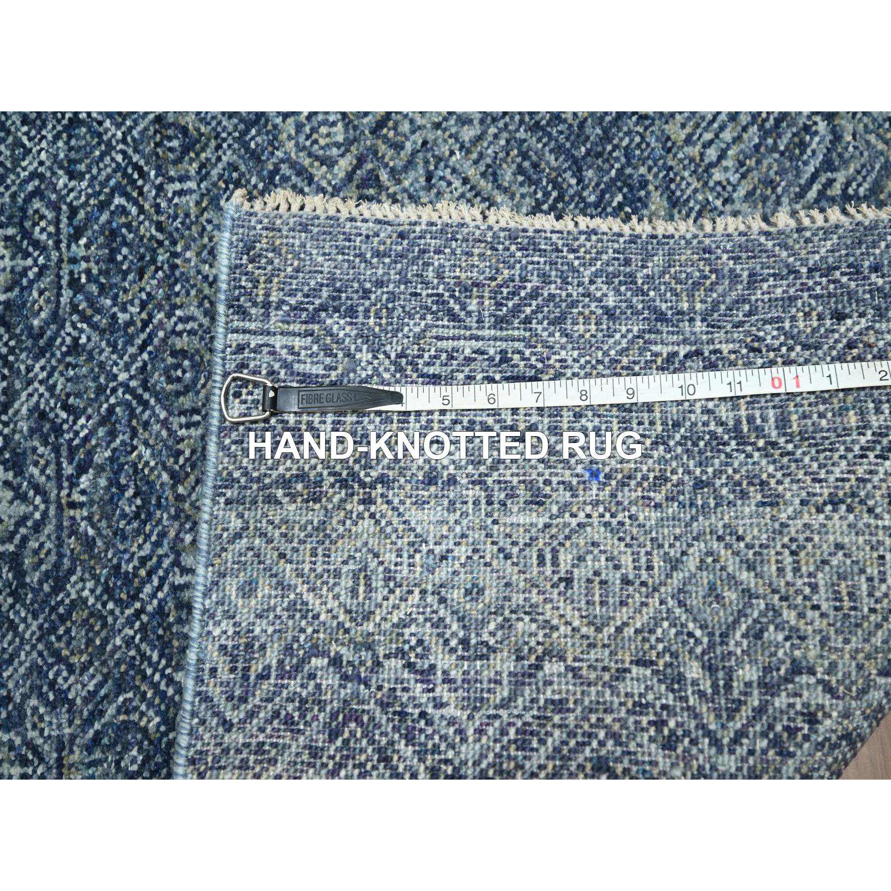 2'7"x10'2" Imperial Blue, Tone On Tone, Kohinoor Herat with Small Geometric Repetitive Diamond Design, Soft Wool, Hand Knotted, Runner, Oriental Rug Sh76414