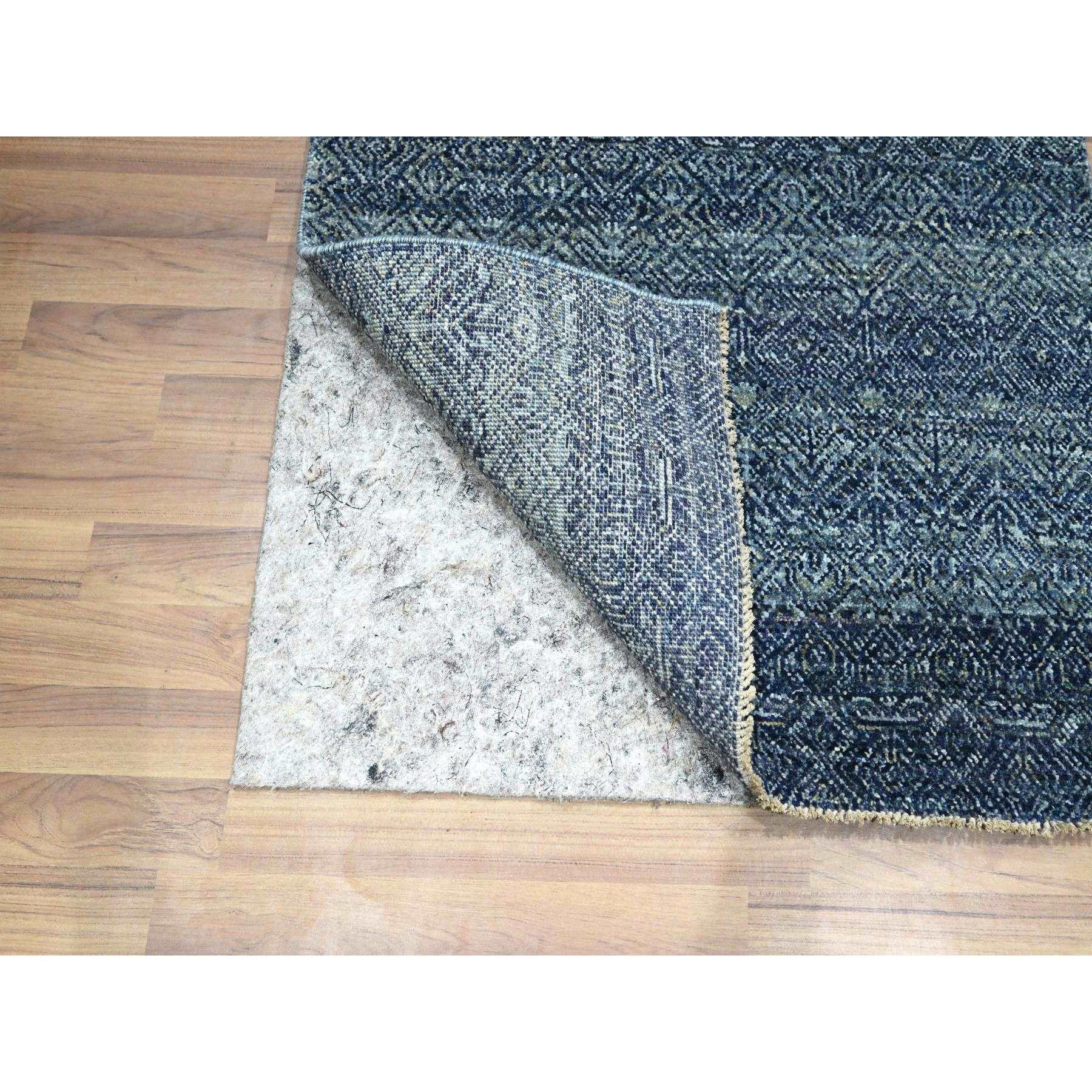 2'7"x10'2" Aegean Blue, Kohinoor Herat with Small Geometric Repetitive Diamond Pattern, Soft Wool, Tone On Tone, Hand Knotted, Runner, Oriental Rug Sh76415