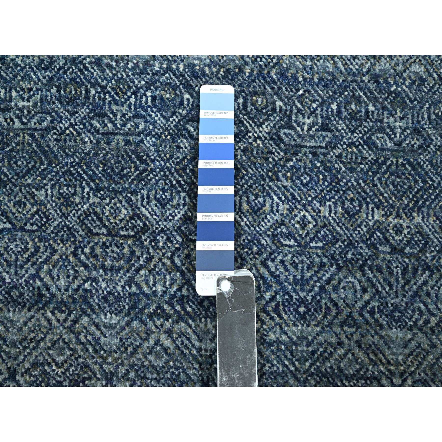2'7"x10'2" Aegean Blue, Kohinoor Herat with Small Geometric Repetitive Diamond Pattern, Soft Wool, Tone On Tone, Hand Knotted, Runner, Oriental Rug Sh76415