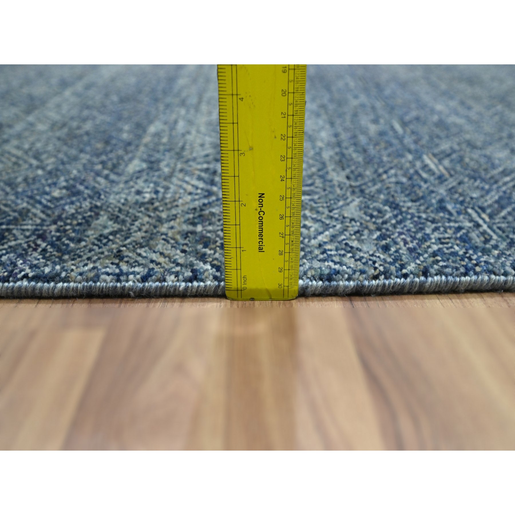 2'7"x10'2" Aegean Blue, Kohinoor Herat with Small Geometric Repetitive Diamond Pattern, Soft Wool, Tone On Tone, Hand Knotted, Runner, Oriental Rug Sh76415