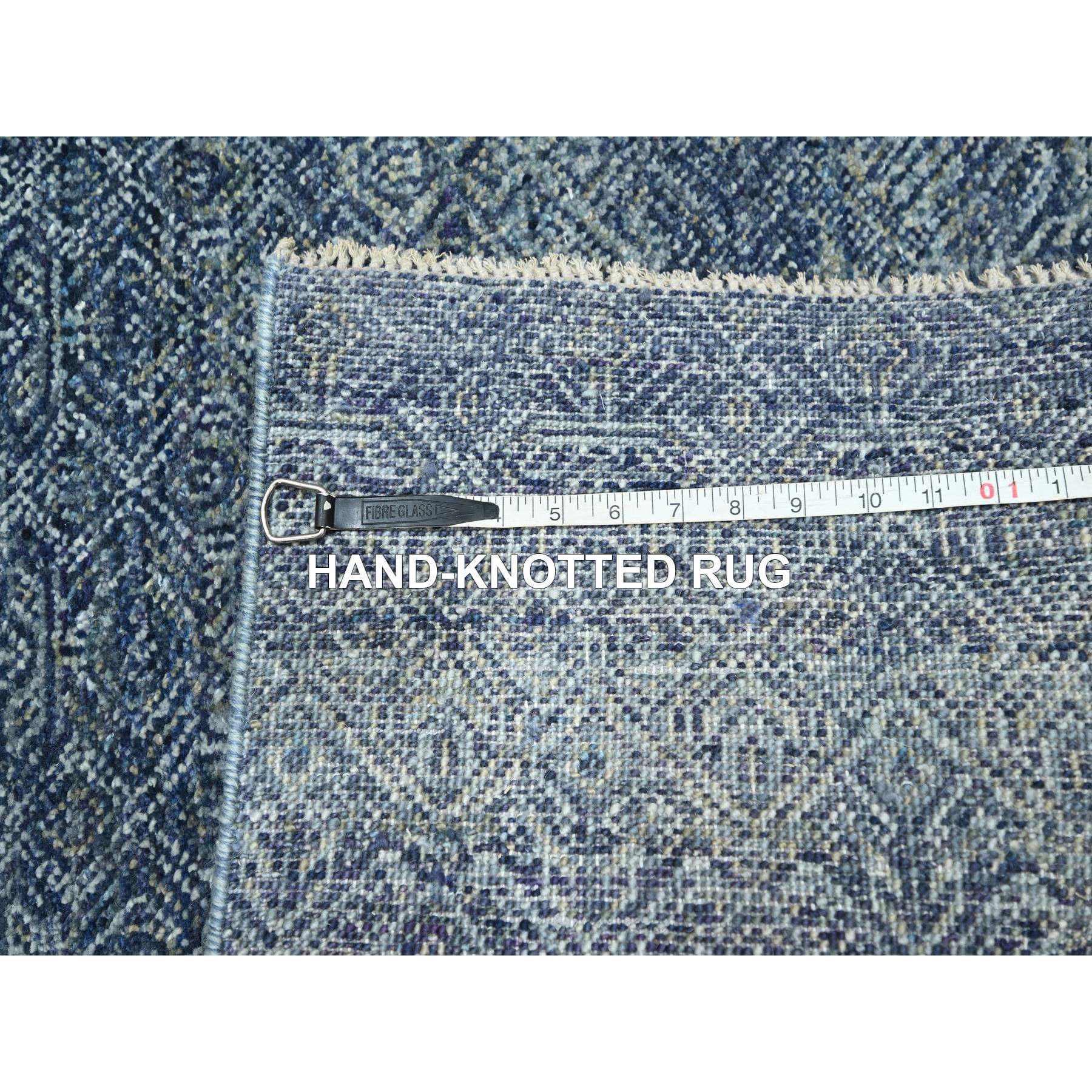 2'7"x10'2" Aegean Blue, Kohinoor Herat with Small Geometric Repetitive Diamond Pattern, Soft Wool, Tone On Tone, Hand Knotted, Runner, Oriental Rug Sh76415