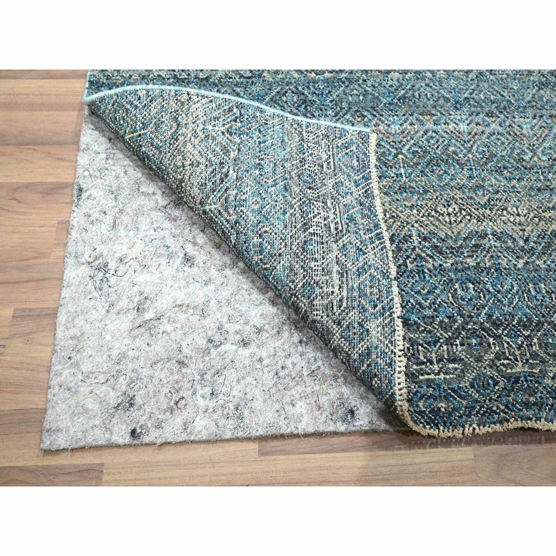 3'x9'9" Jasper Blue, Kohinoor Herat Pattern, Small Geometric Repetitive Diamond Design, Soft Wool, Tone On Tone, Hand Knotted, Runner, Oriental Rug Sh76419