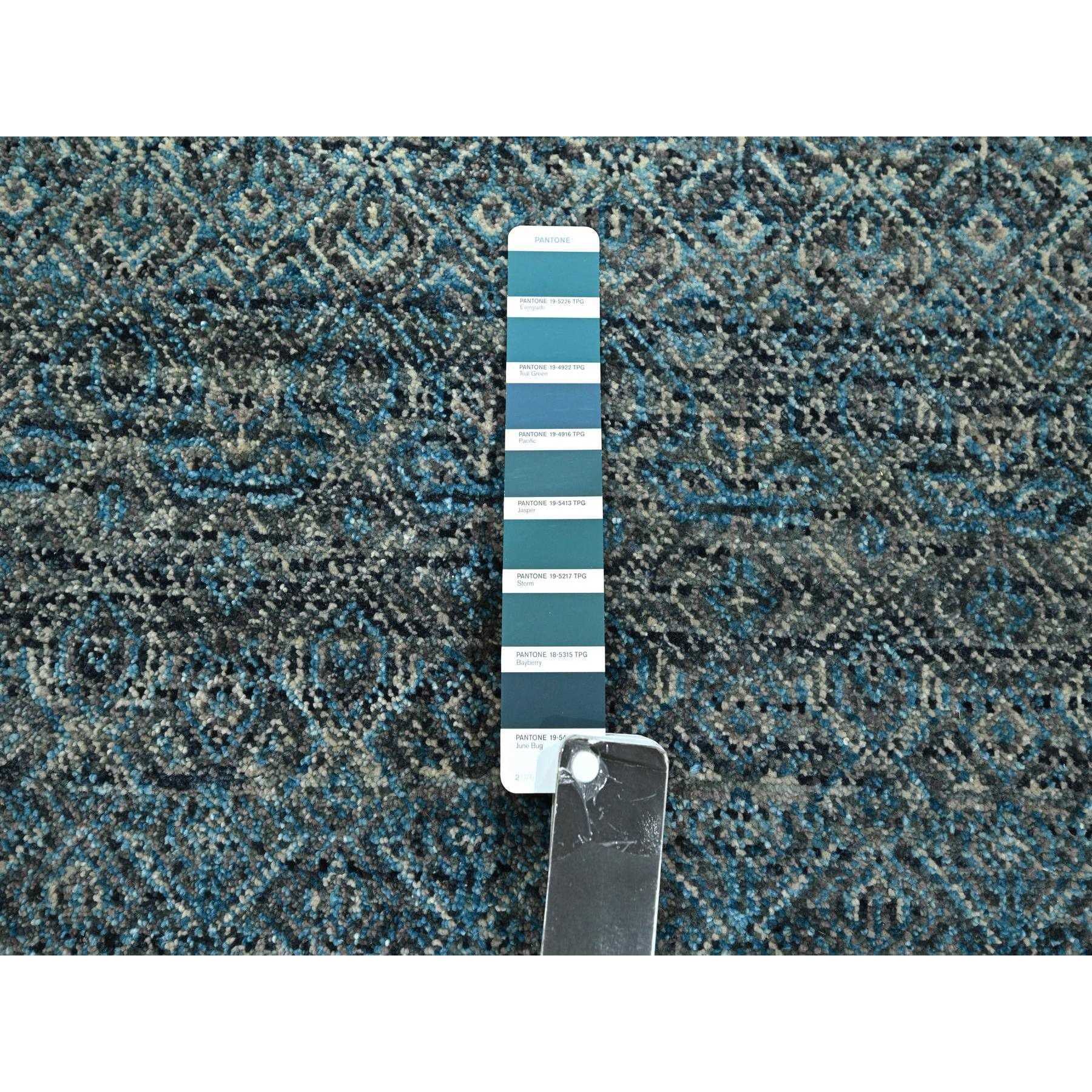 3'x9'9" Jasper Blue, Kohinoor Herat Pattern, Small Geometric Repetitive Diamond Design, Soft Wool, Tone On Tone, Hand Knotted, Runner, Oriental Rug Sh76419