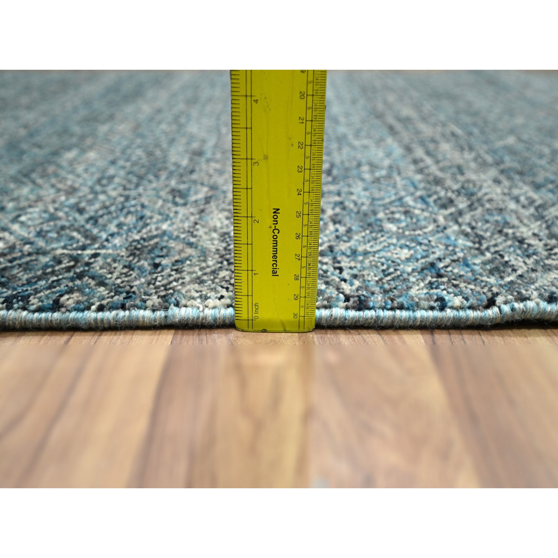 3'x9'9" Jasper Blue, Kohinoor Herat Pattern, Small Geometric Repetitive Diamond Design, Soft Wool, Tone On Tone, Hand Knotted, Runner, Oriental Rug Sh76419