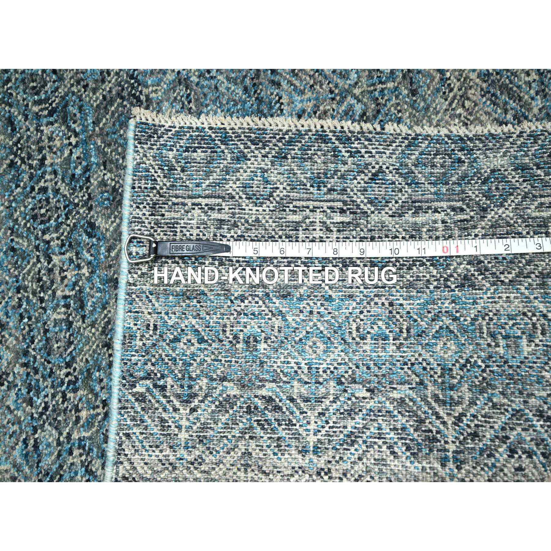 3'x9'9" Jasper Blue, Kohinoor Herat Pattern, Small Geometric Repetitive Diamond Design, Soft Wool, Tone On Tone, Hand Knotted, Runner, Oriental Rug Sh76419