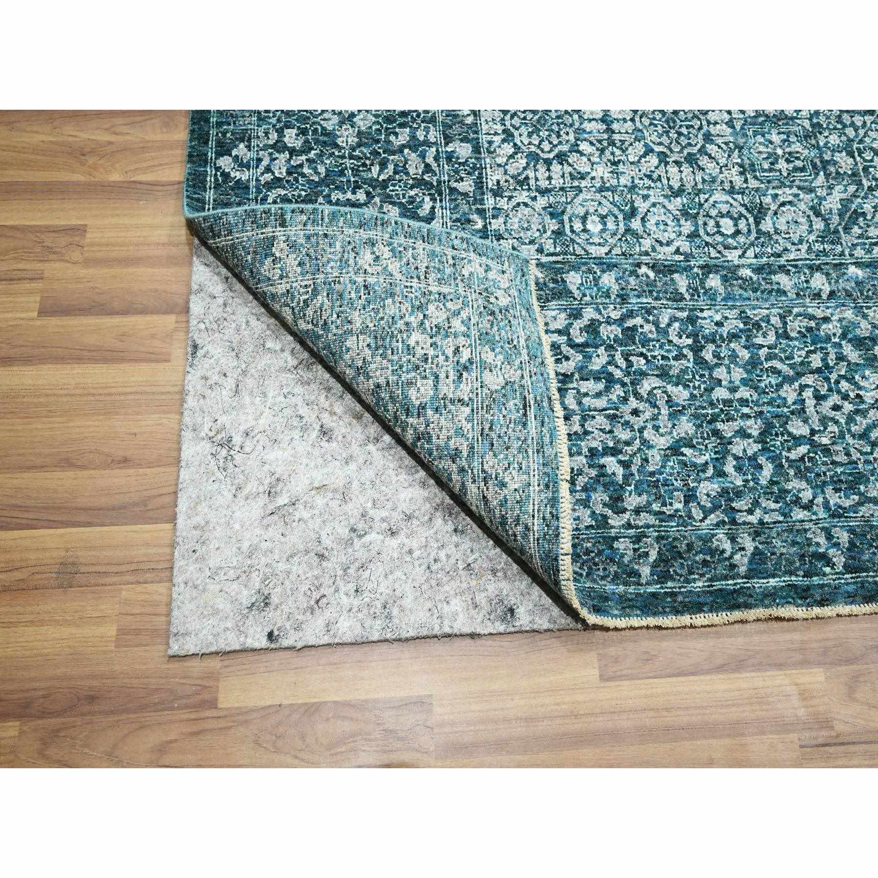 9'x12'1" Teal, Pre Historic 14th Century Influence Mamluk Design, Natural Dyes, Hand Knotted, Pure Wool, Oriental Rug Sh76420