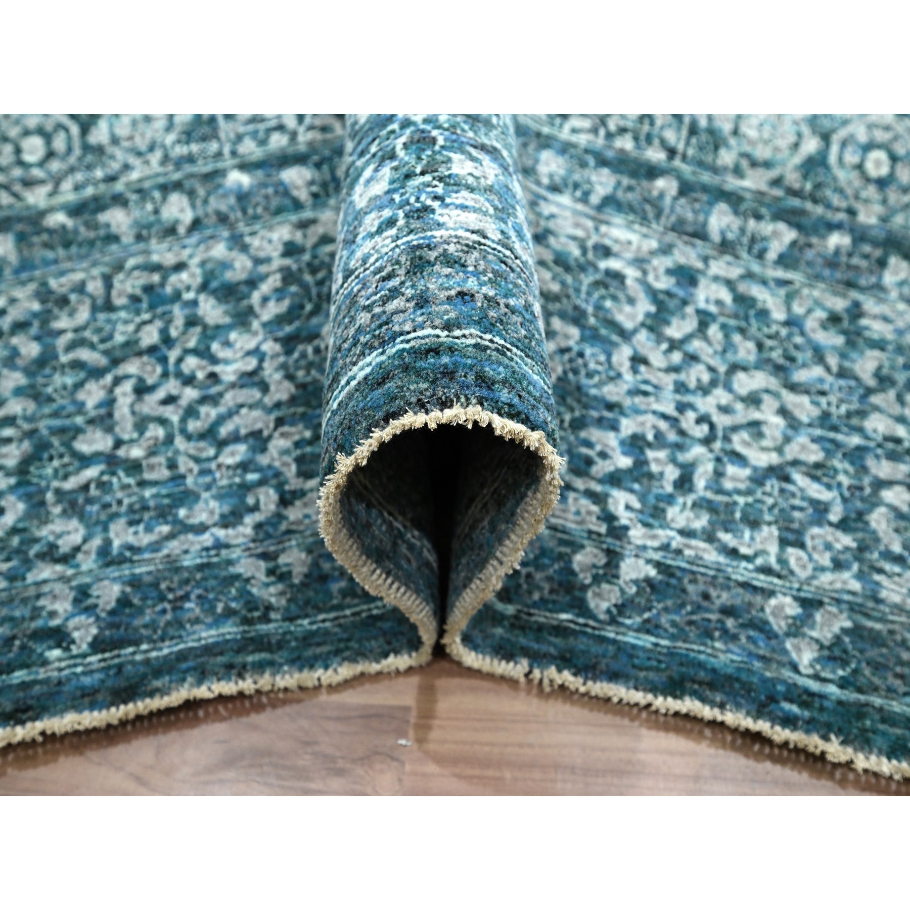 9'x12'1" Teal, Pre Historic 14th Century Influence Mamluk Design, Natural Dyes, Hand Knotted, Pure Wool, Oriental Rug Sh76420