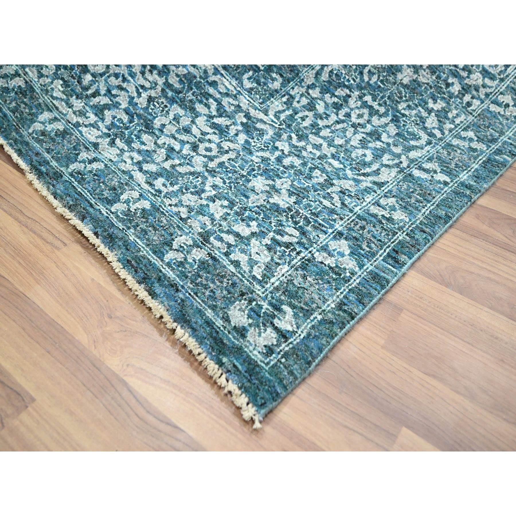 9'x12'1" Teal, Pre Historic 14th Century Influence Mamluk Design, Natural Dyes, Hand Knotted, Pure Wool, Oriental Rug Sh76420