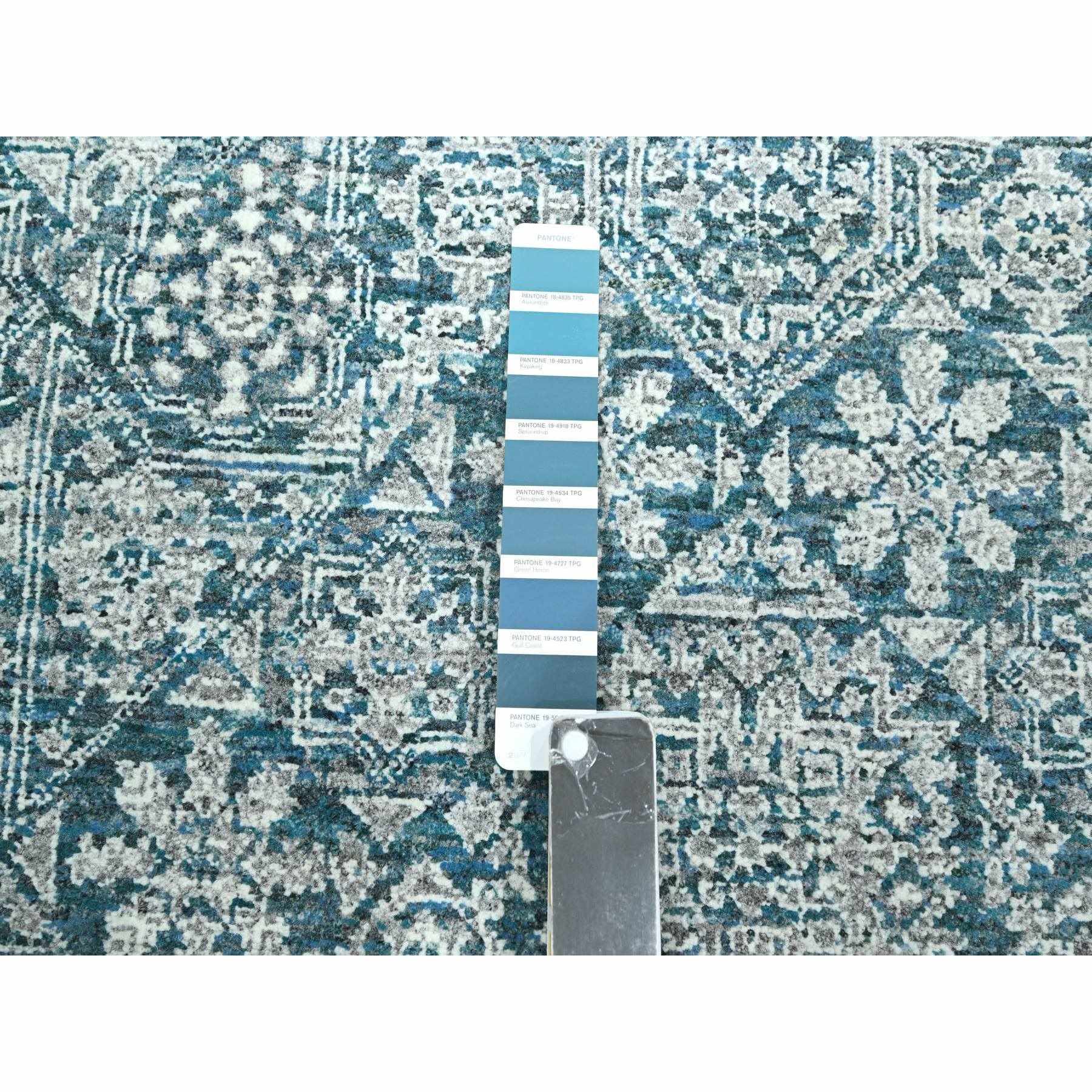 9'x12'1" Teal, Pre Historic 14th Century Influence Mamluk Design, Natural Dyes, Hand Knotted, Pure Wool, Oriental Rug Sh76420