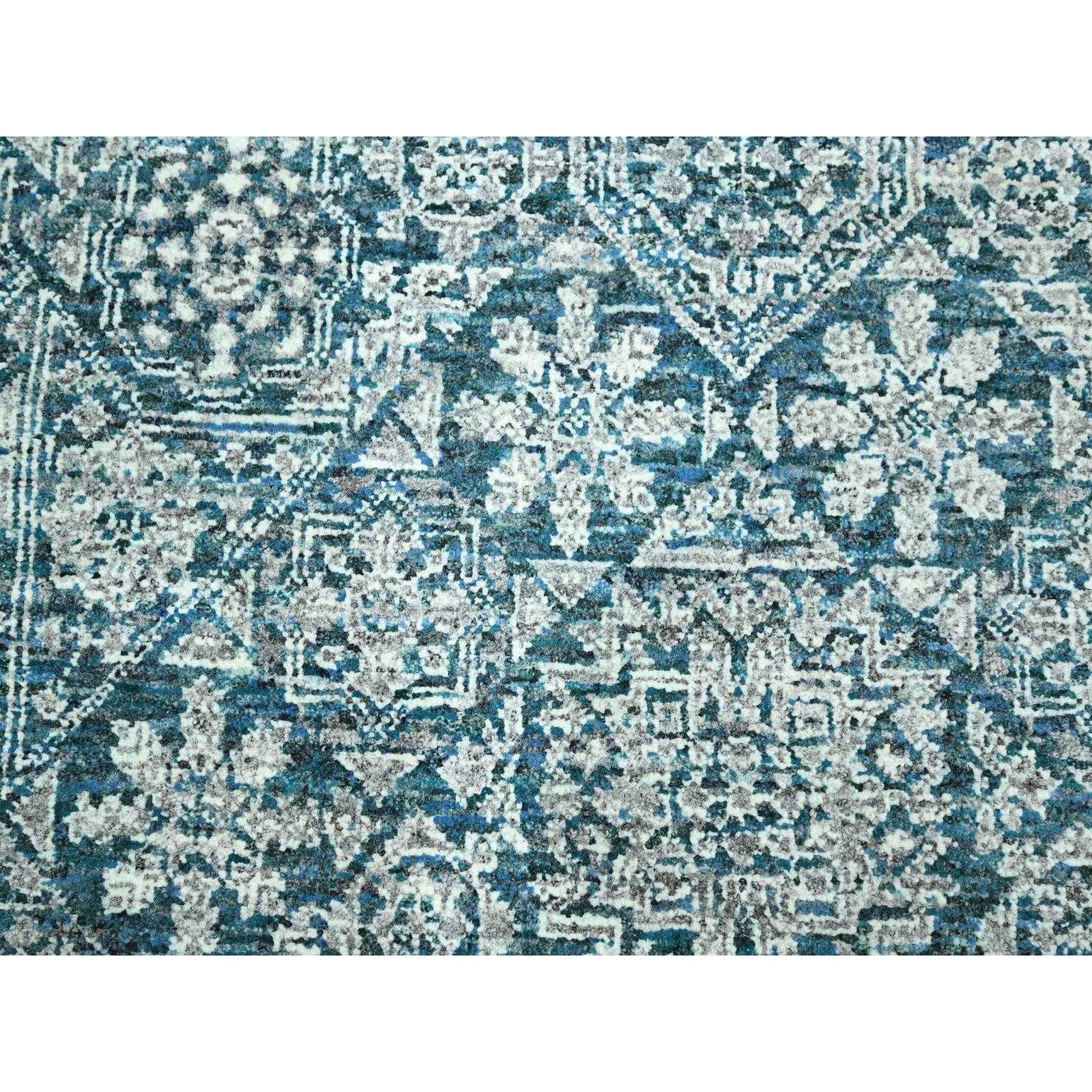 9'x12'1" Teal, Pre Historic 14th Century Influence Mamluk Design, Natural Dyes, Hand Knotted, Pure Wool, Oriental Rug Sh76420