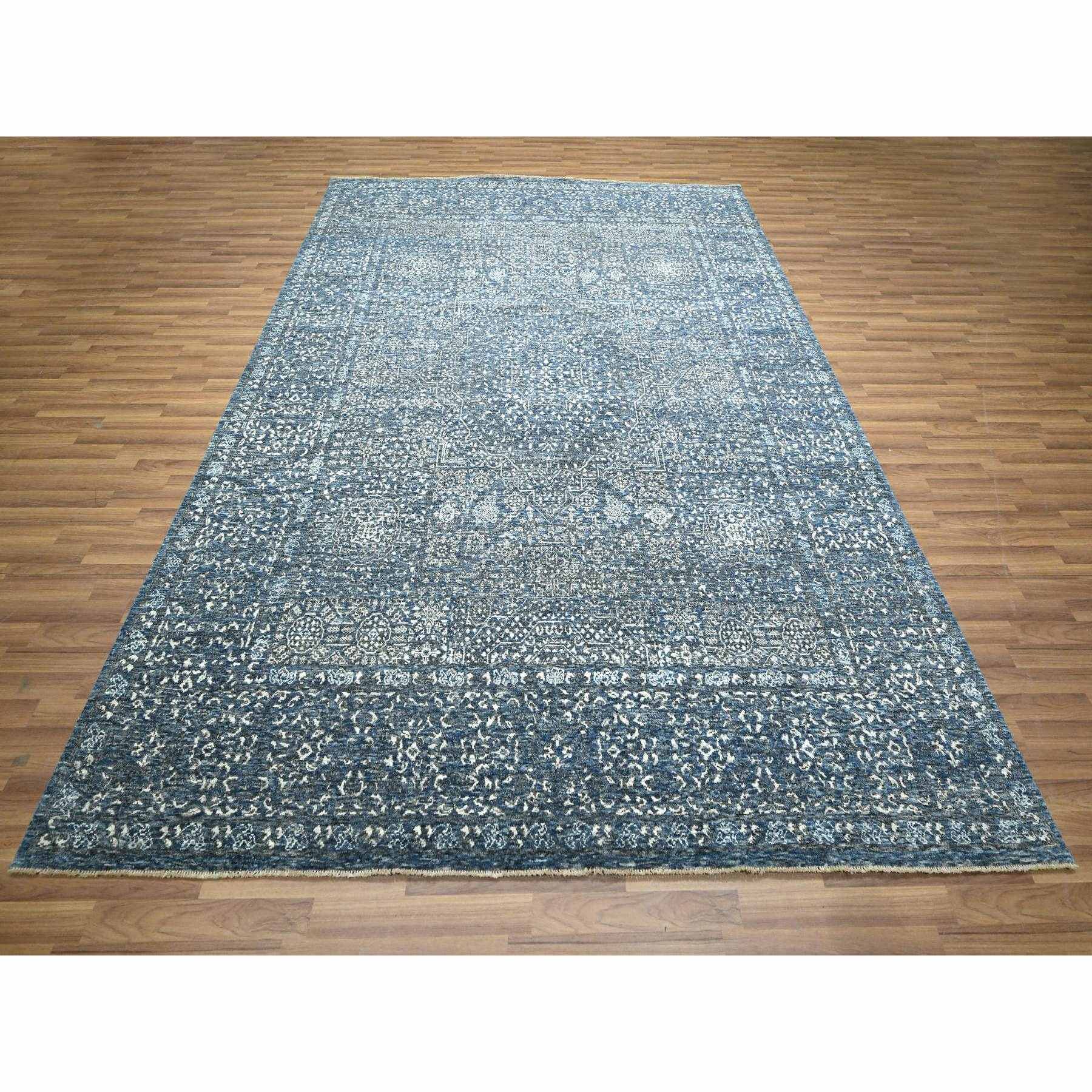 8'1"x10'4" Aegean Blue, Mamluk Design, Pre Historic 14th Century Influence, Natural Dyes, Hand Knotted, Pure Wool, Oriental Rug Sh76421