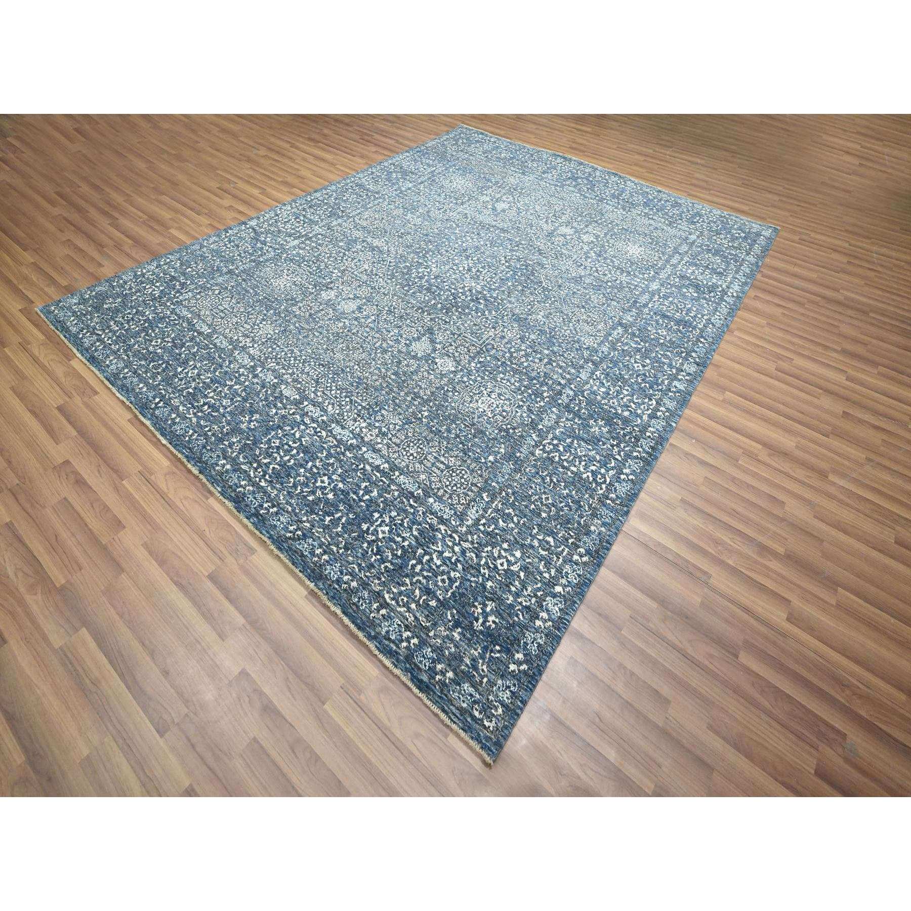 8'1"x10'4" Aegean Blue, Mamluk Design, Pre Historic 14th Century Influence, Natural Dyes, Hand Knotted, Pure Wool, Oriental Rug Sh76421