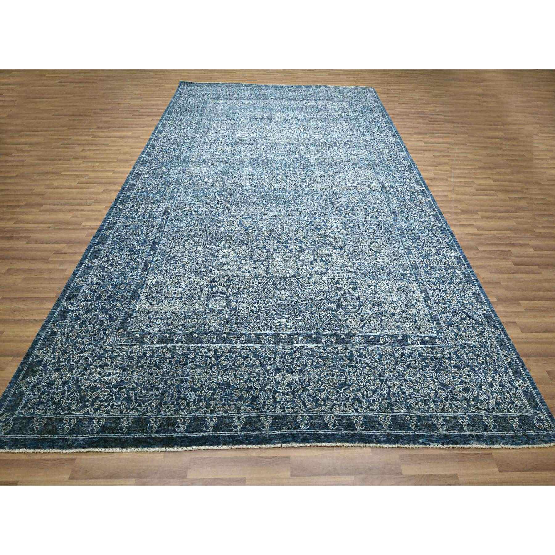 9'2"x12'5" Denim Blue, Mamluk Design, Pre Historic 14th Century Influence, Hand Knotted, Pure Wool, Natural Dyes, Oriental Rug Sh76422