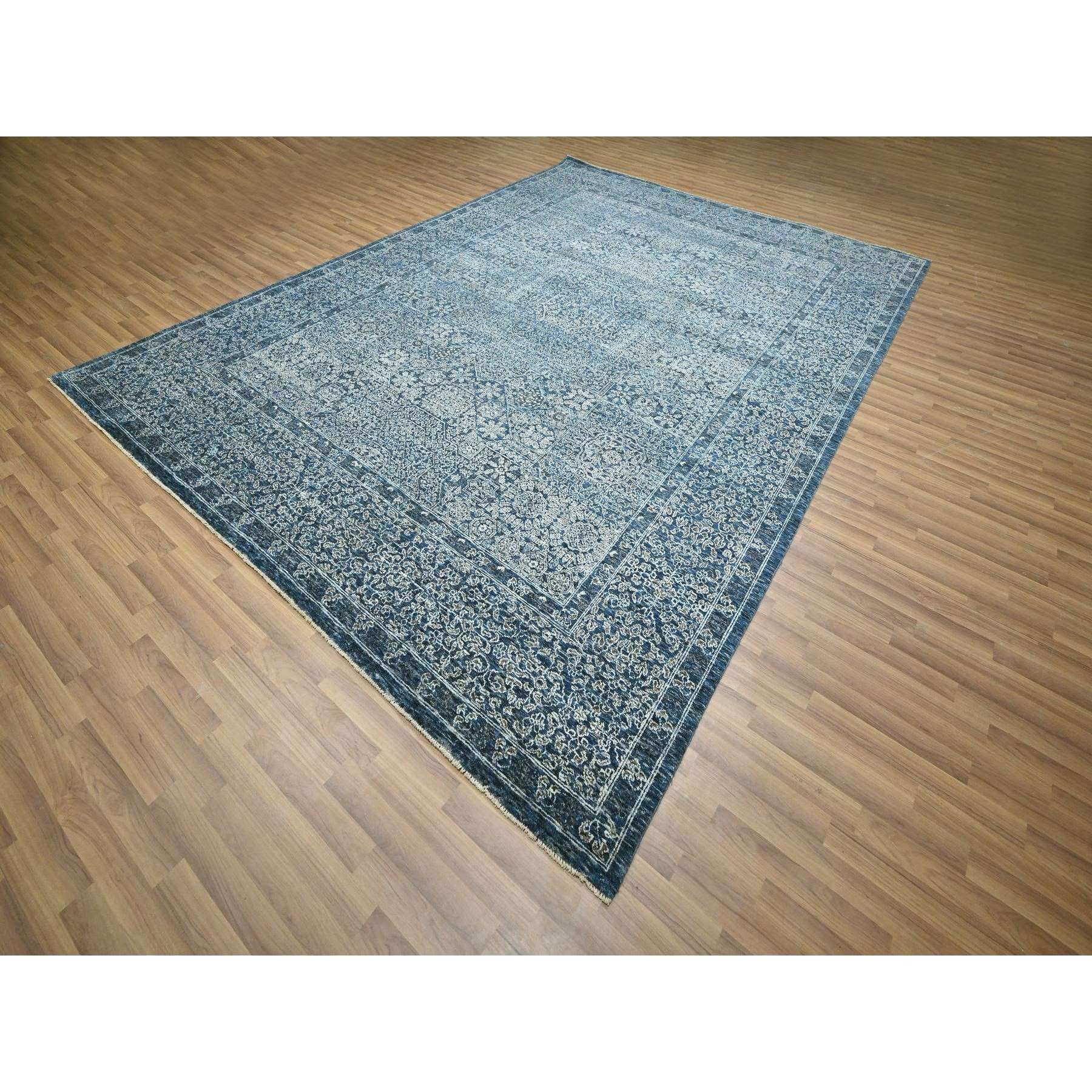 9'2"x12'5" Denim Blue, Mamluk Design, Pre Historic 14th Century Influence, Hand Knotted, Pure Wool, Natural Dyes, Oriental Rug Sh76422