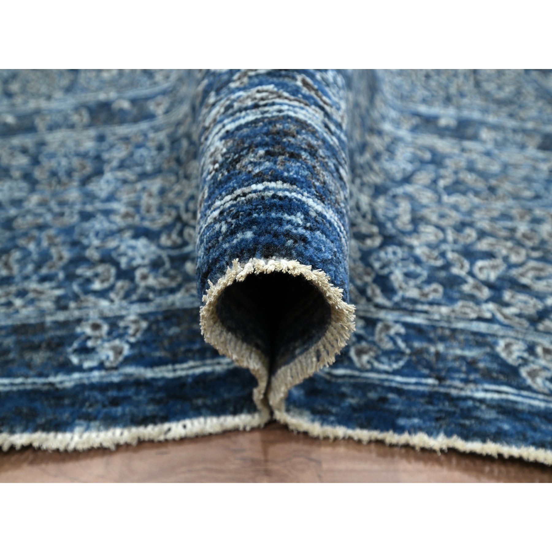 9'2"x12'5" Denim Blue, Mamluk Design, Pre Historic 14th Century Influence, Hand Knotted, Pure Wool, Natural Dyes, Oriental Rug Sh76422