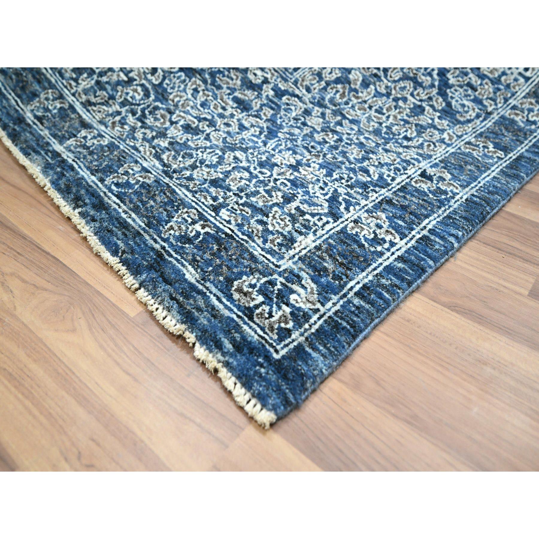 9'2"x12'5" Denim Blue, Mamluk Design, Pre Historic 14th Century Influence, Hand Knotted, Pure Wool, Natural Dyes, Oriental Rug Sh76422