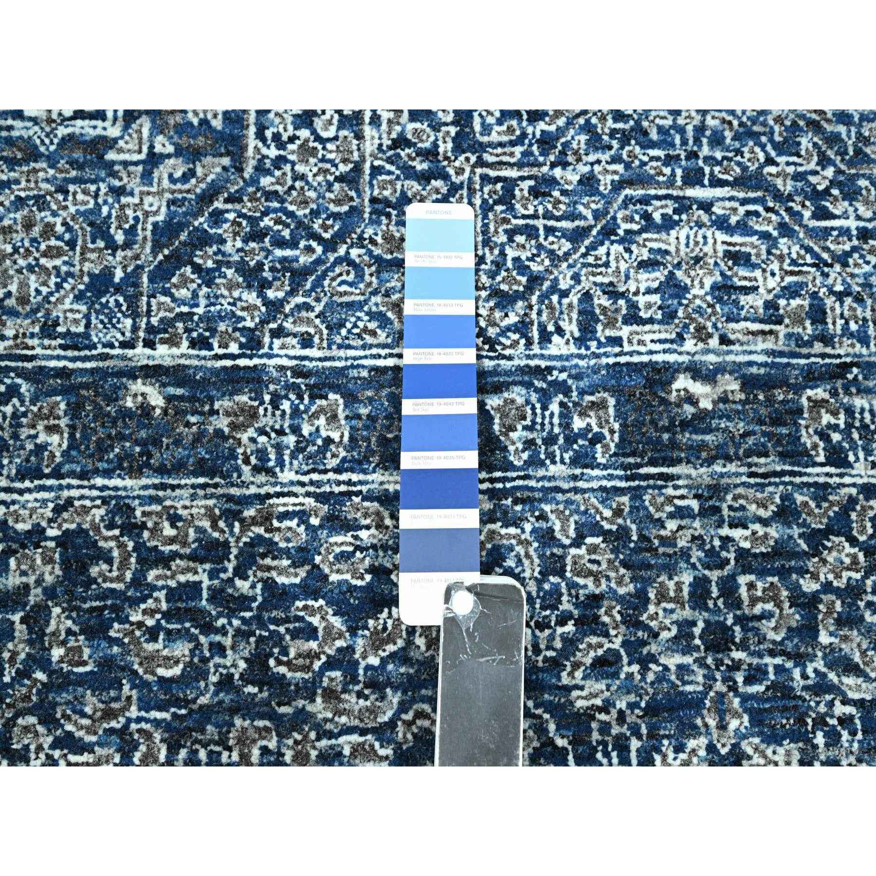 9'2"x12'5" Denim Blue, Mamluk Design, Pre Historic 14th Century Influence, Hand Knotted, Pure Wool, Natural Dyes, Oriental Rug Sh76422