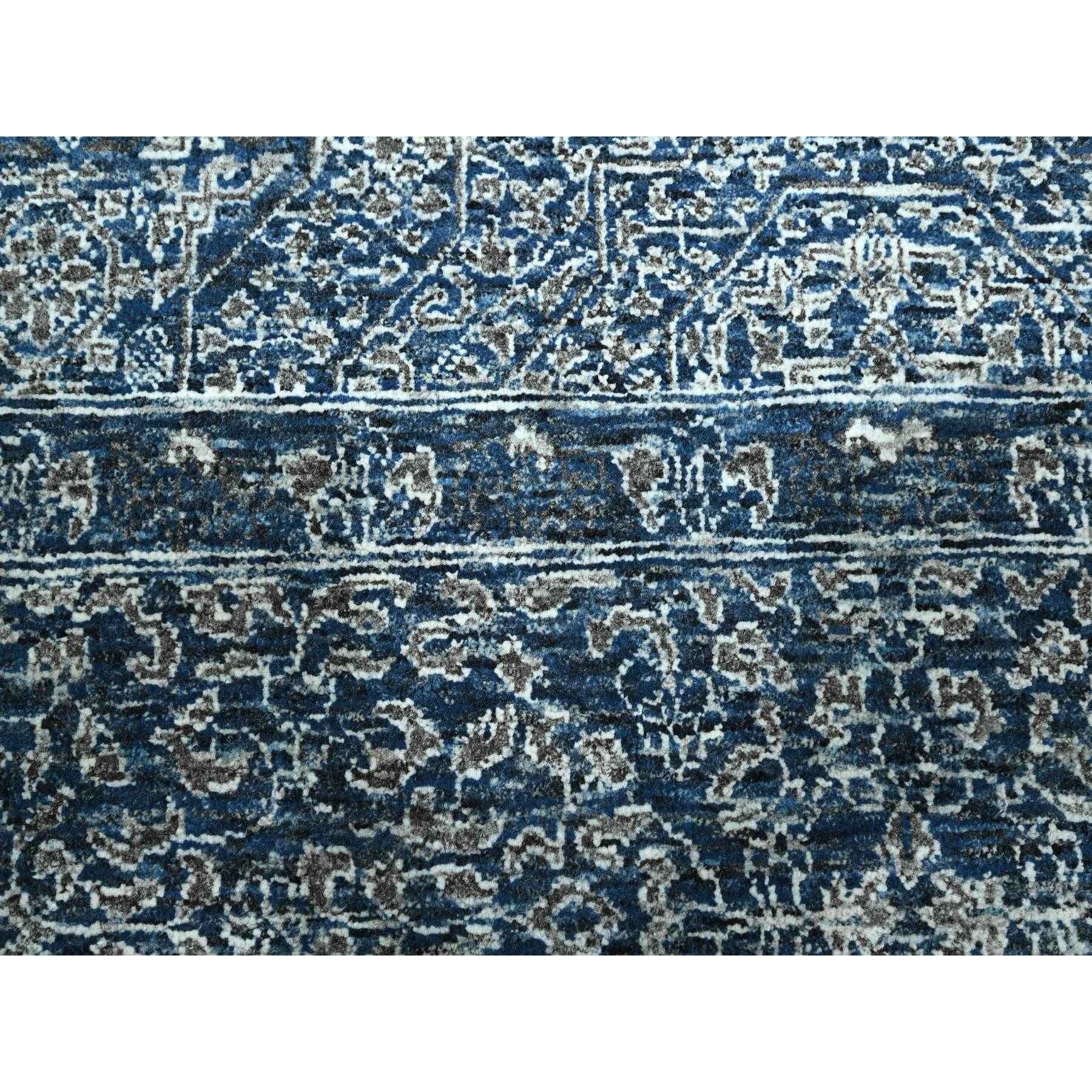 9'2"x12'5" Denim Blue, Mamluk Design, Pre Historic 14th Century Influence, Hand Knotted, Pure Wool, Natural Dyes, Oriental Rug Sh76422