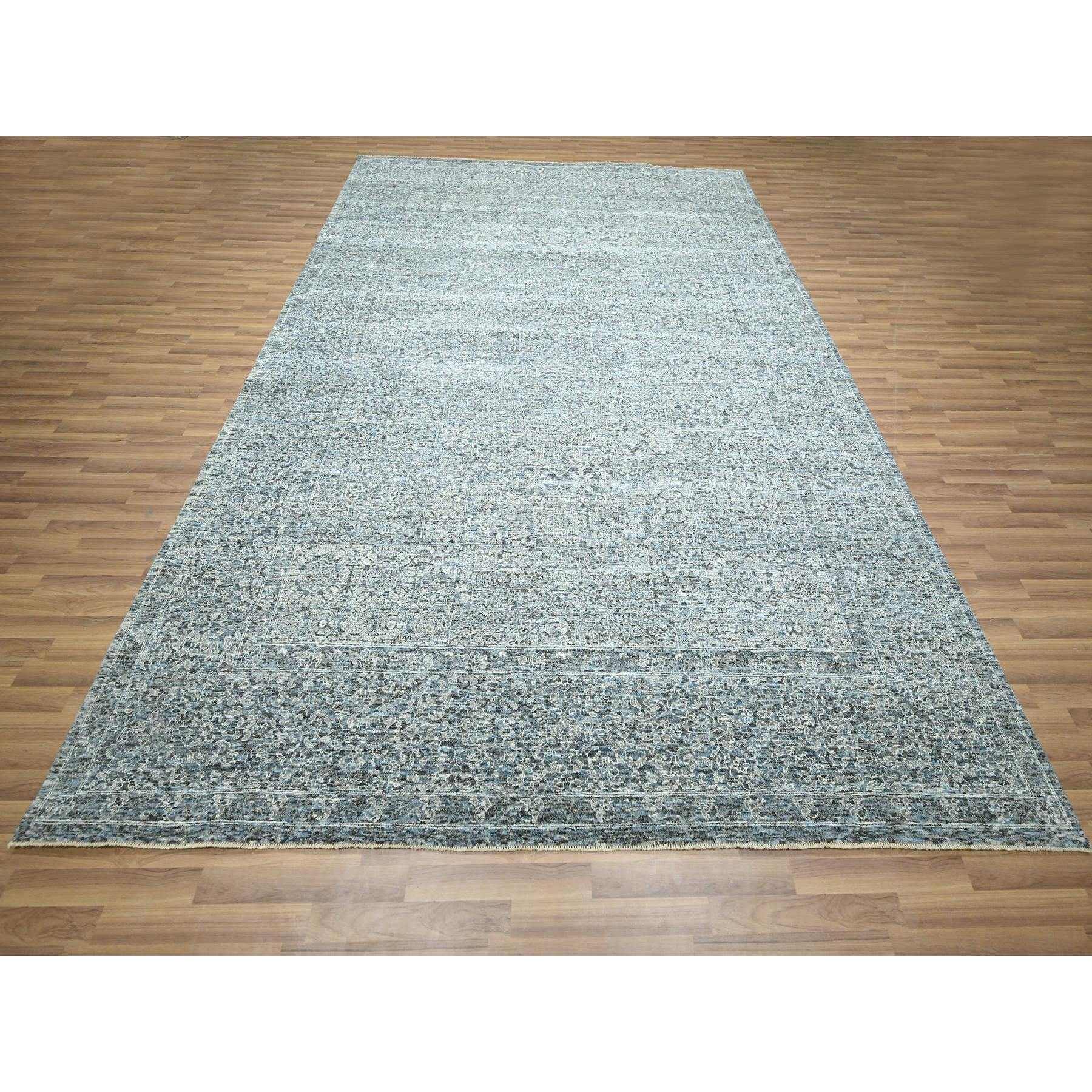 9'1"x12'2" Stone Blue, Mamluk Design, Pre Historic 14th Century Influence, Natural Dyes, Hand Knotted, Pure Wool, Oriental Rug Sh76423