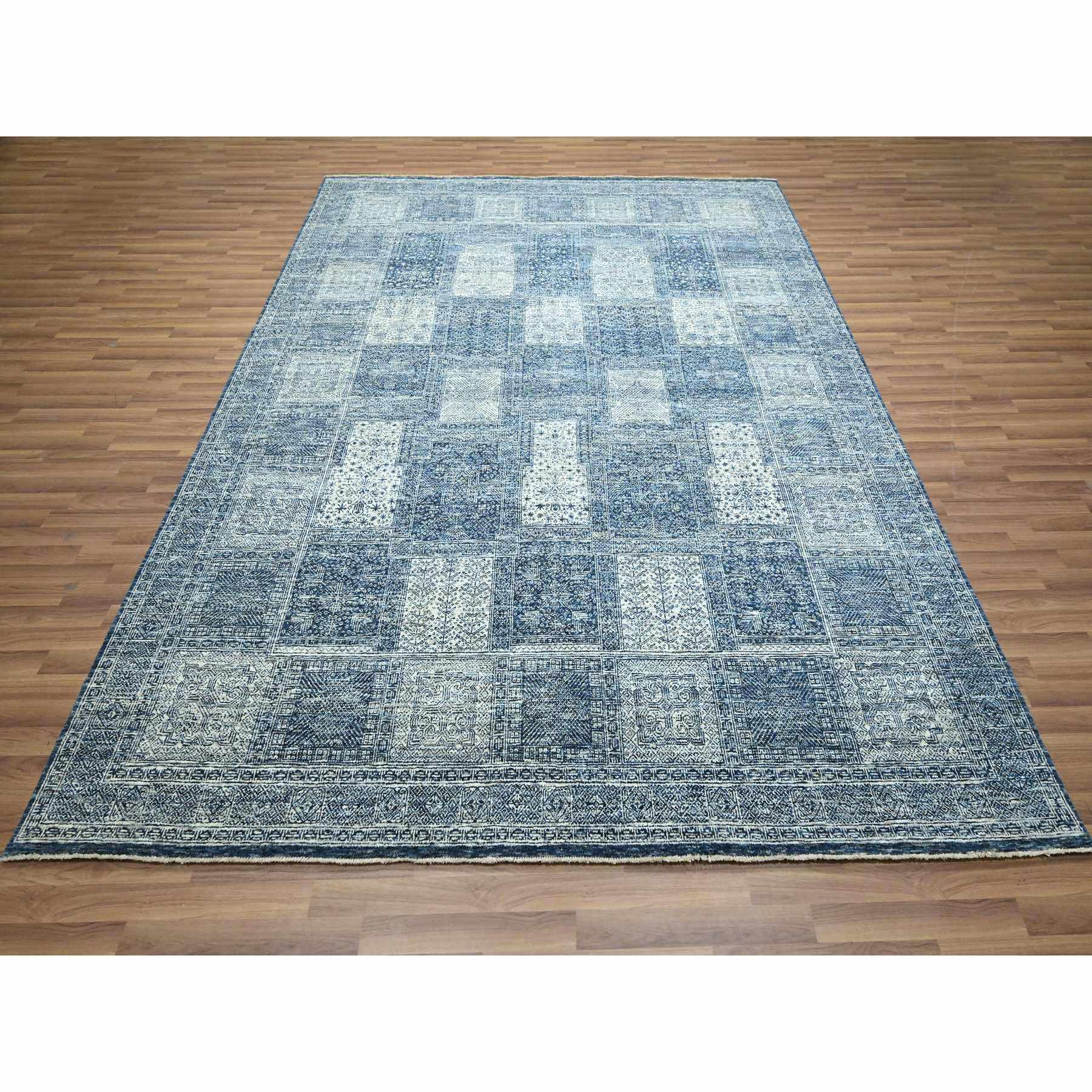 8'1"x10'2" Aegean Blue, Garden Design, Agra, Hand Knotted, 100% Wool, Oriental Rug Sh76424
