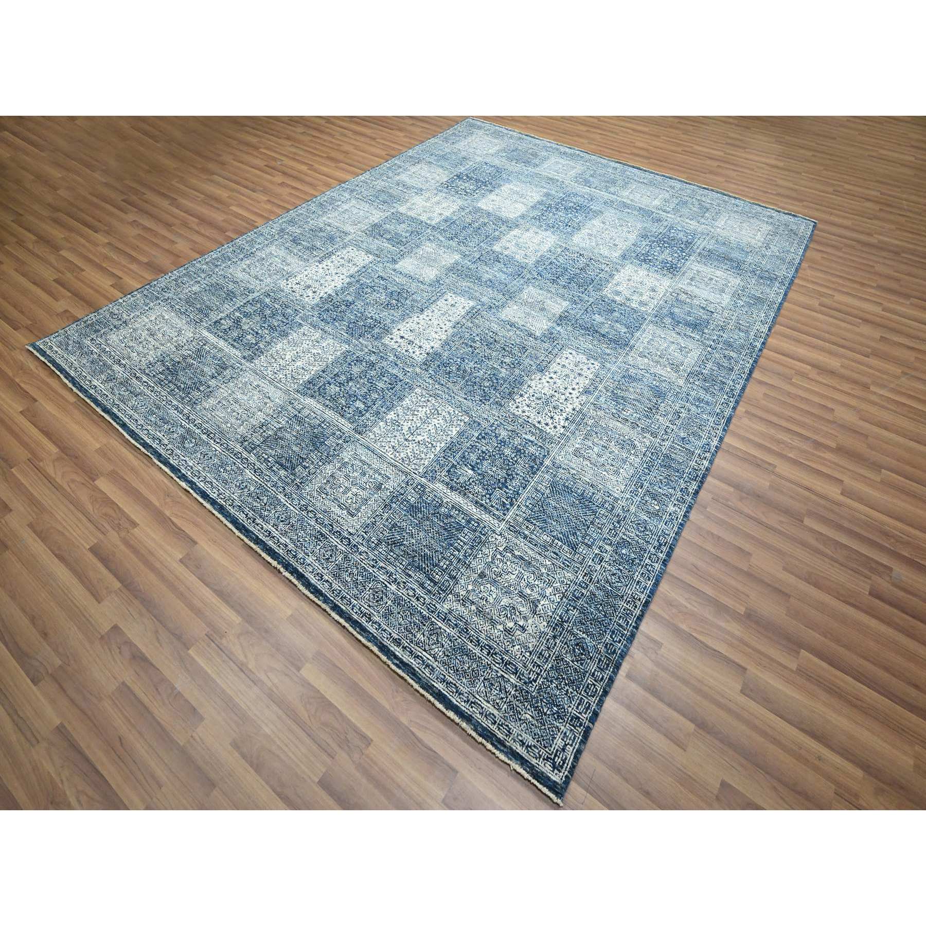 8'1"x10'2" Aegean Blue, Garden Design, Agra, Hand Knotted, 100% Wool, Oriental Rug Sh76424