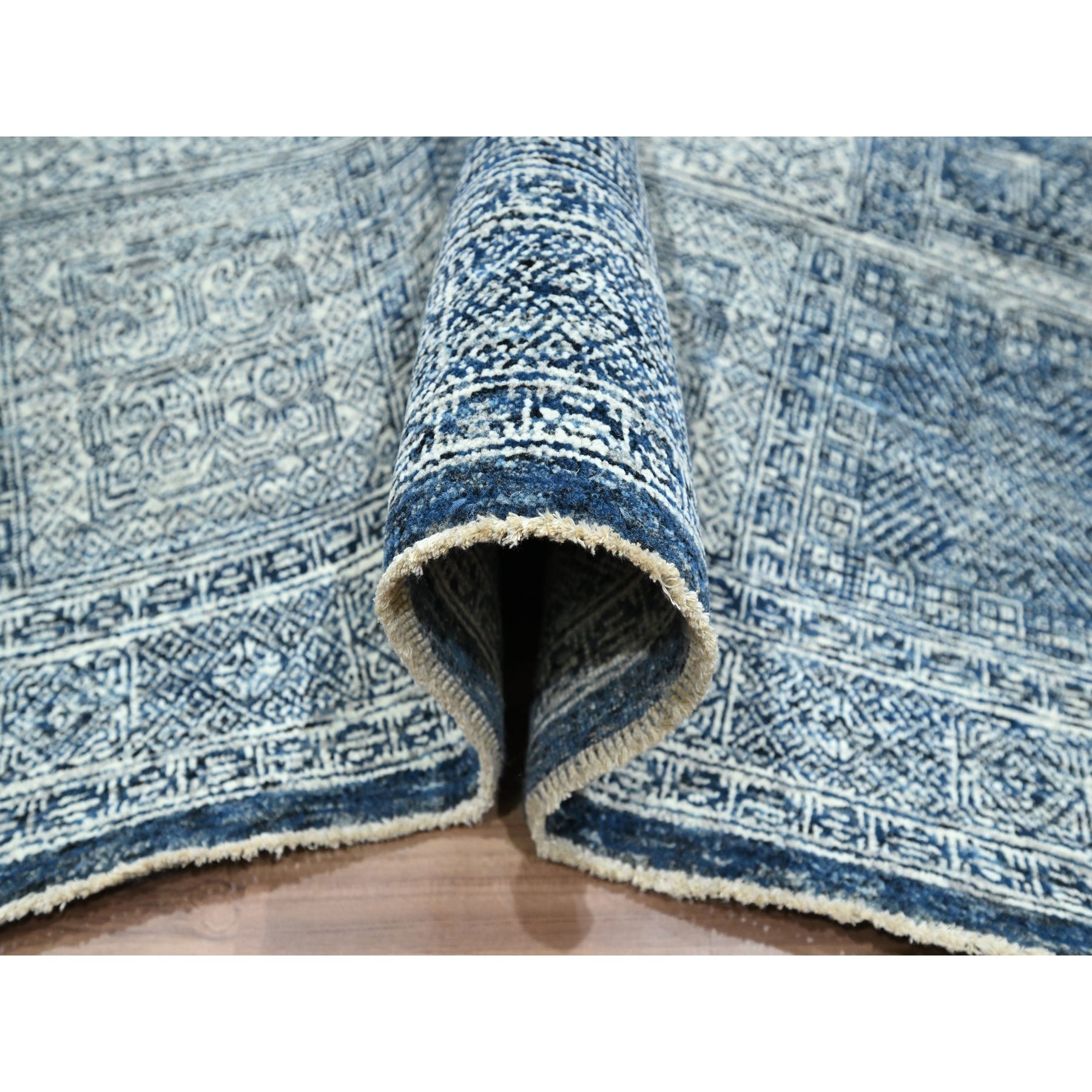 8'1"x10'2" Aegean Blue, Garden Design, Agra, Hand Knotted, 100% Wool, Oriental Rug Sh76424