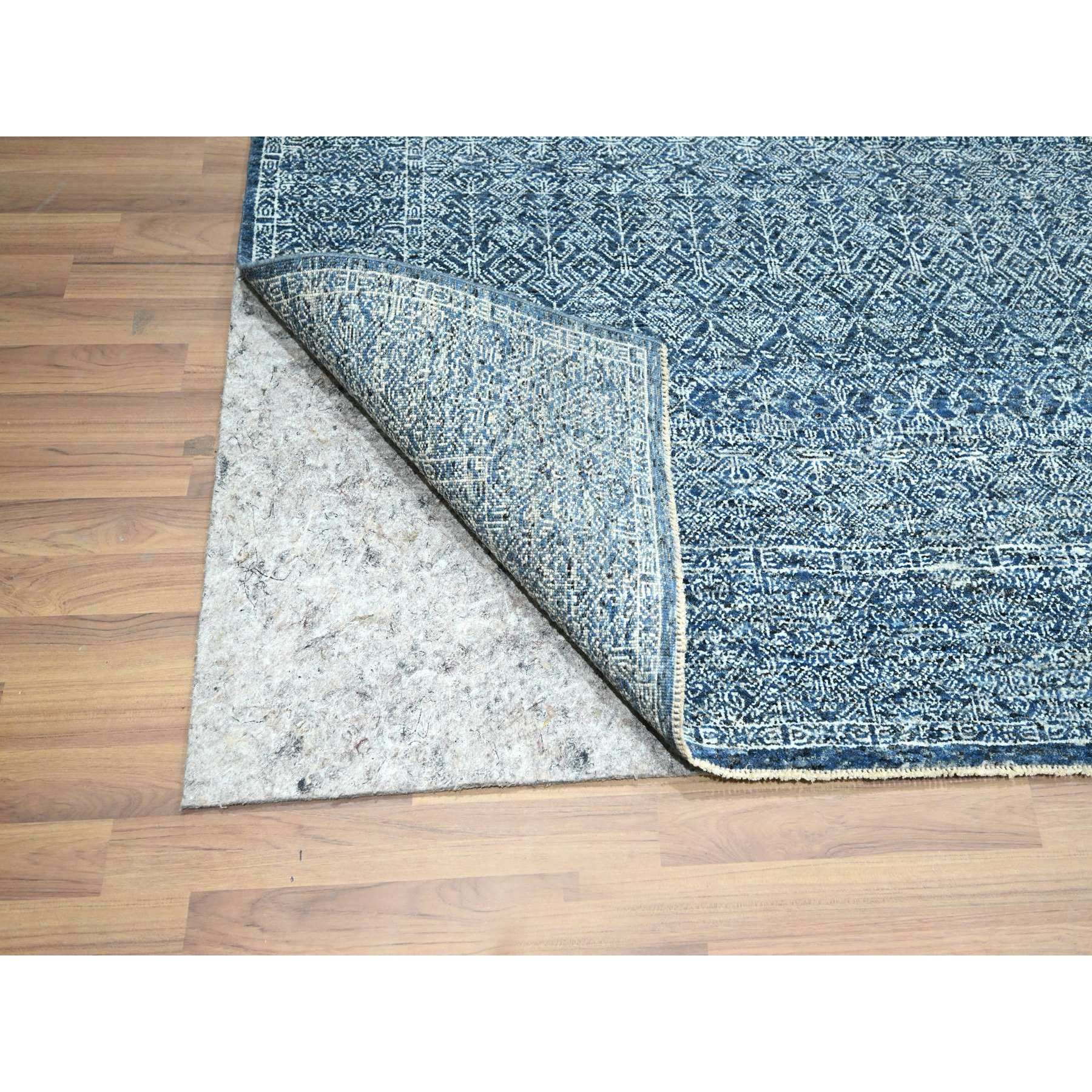 8'x10'1" Imperial Blue, Intricate Garden Pattern, Agra, Tone on Tone, Dense Weave, Hand Knotted, Pure Wool, Oriental Rug Sh76425