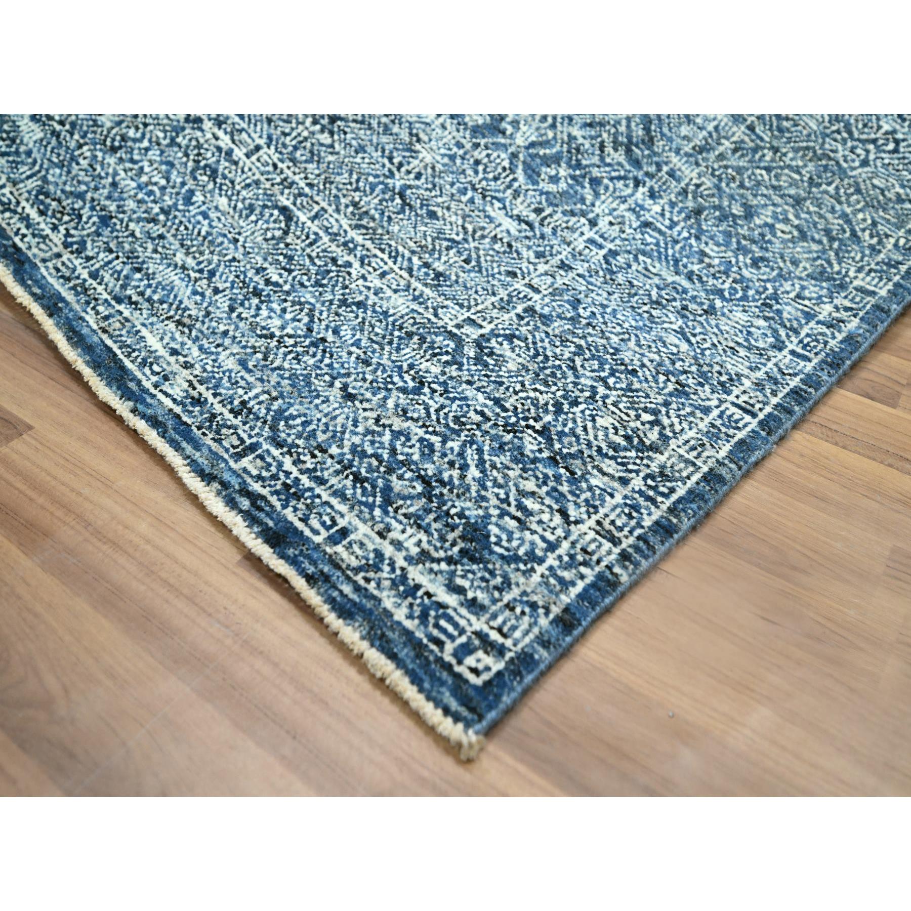 8'x10'1" Imperial Blue, Intricate Garden Pattern, Agra, Tone on Tone, Dense Weave, Hand Knotted, Pure Wool, Oriental Rug Sh76425