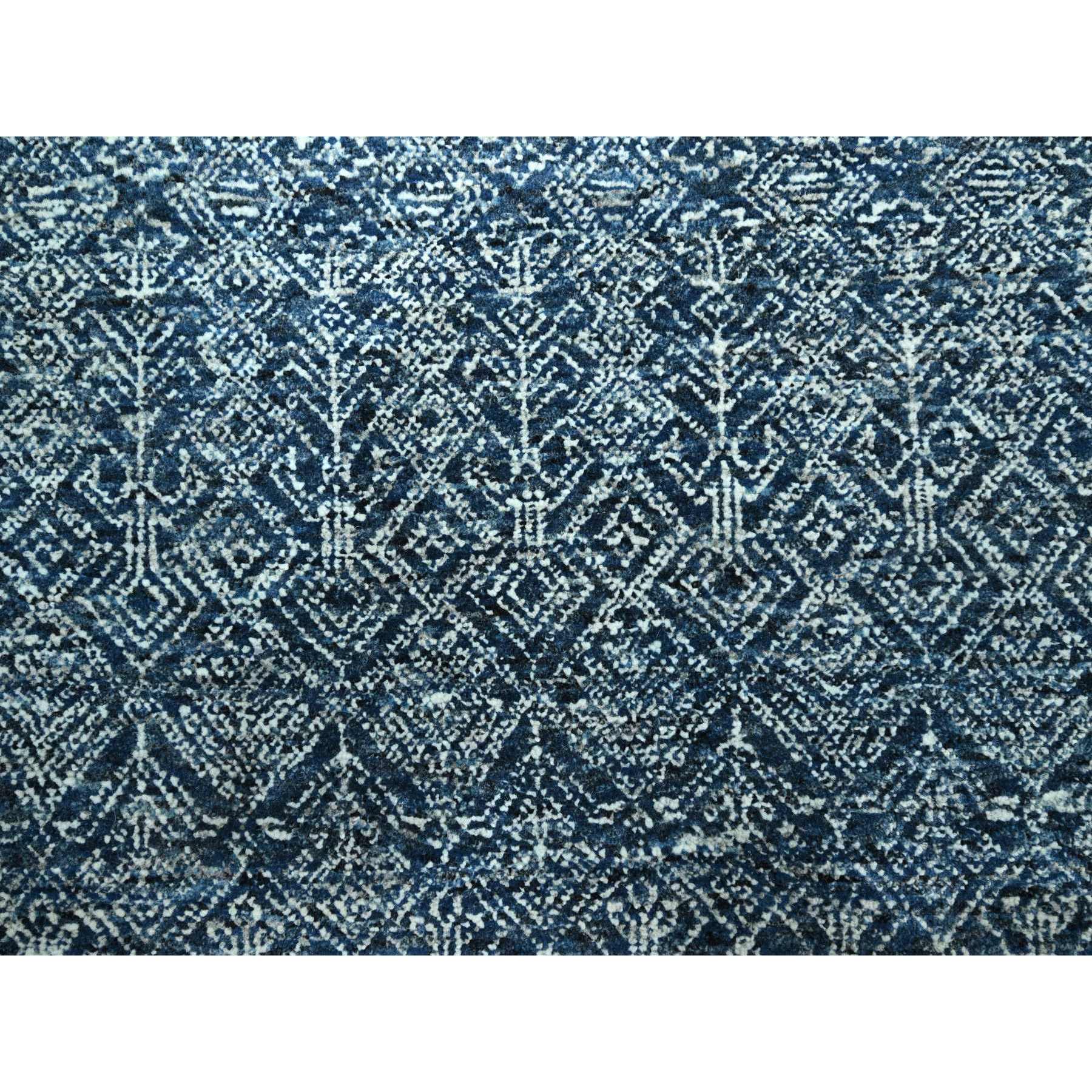 8'x10'1" Imperial Blue, Intricate Garden Pattern, Agra, Tone on Tone, Dense Weave, Hand Knotted, Pure Wool, Oriental Rug Sh76425