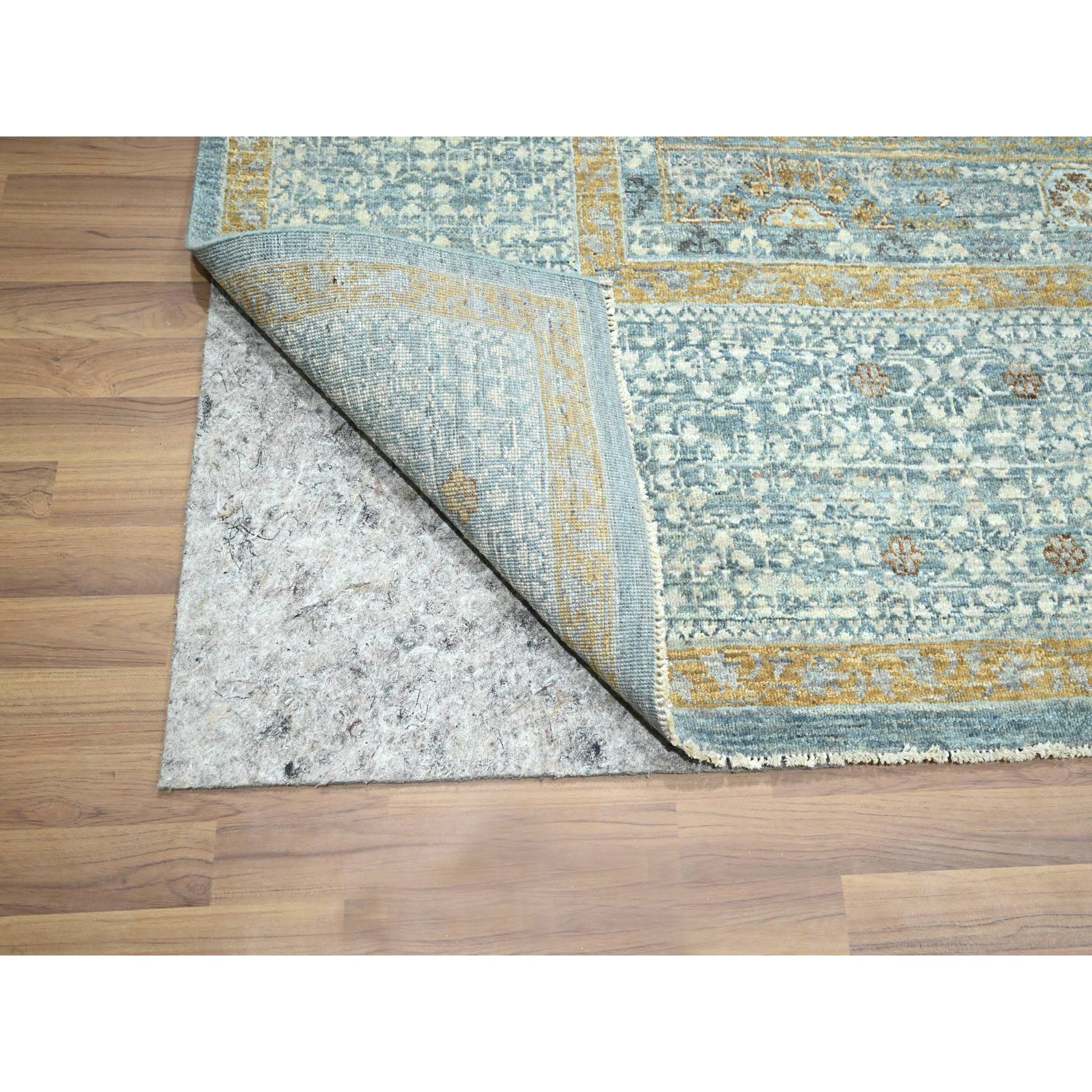 9'1"x12'2" Stone Blue with Gold, Mamluk Design, Pre Historic 14th Century Influence, Natural Dyes, 100% Wool, Hand Knotted, Oriental Rug Sh76428
