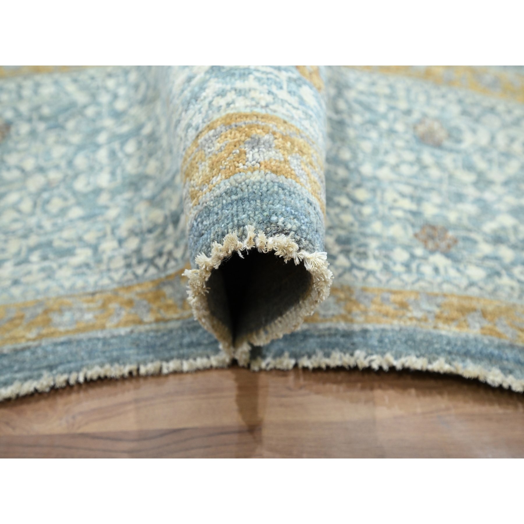 9'1"x12'2" Stone Blue with Gold, Mamluk Design, Pre Historic 14th Century Influence, Natural Dyes, 100% Wool, Hand Knotted, Oriental Rug Sh76428