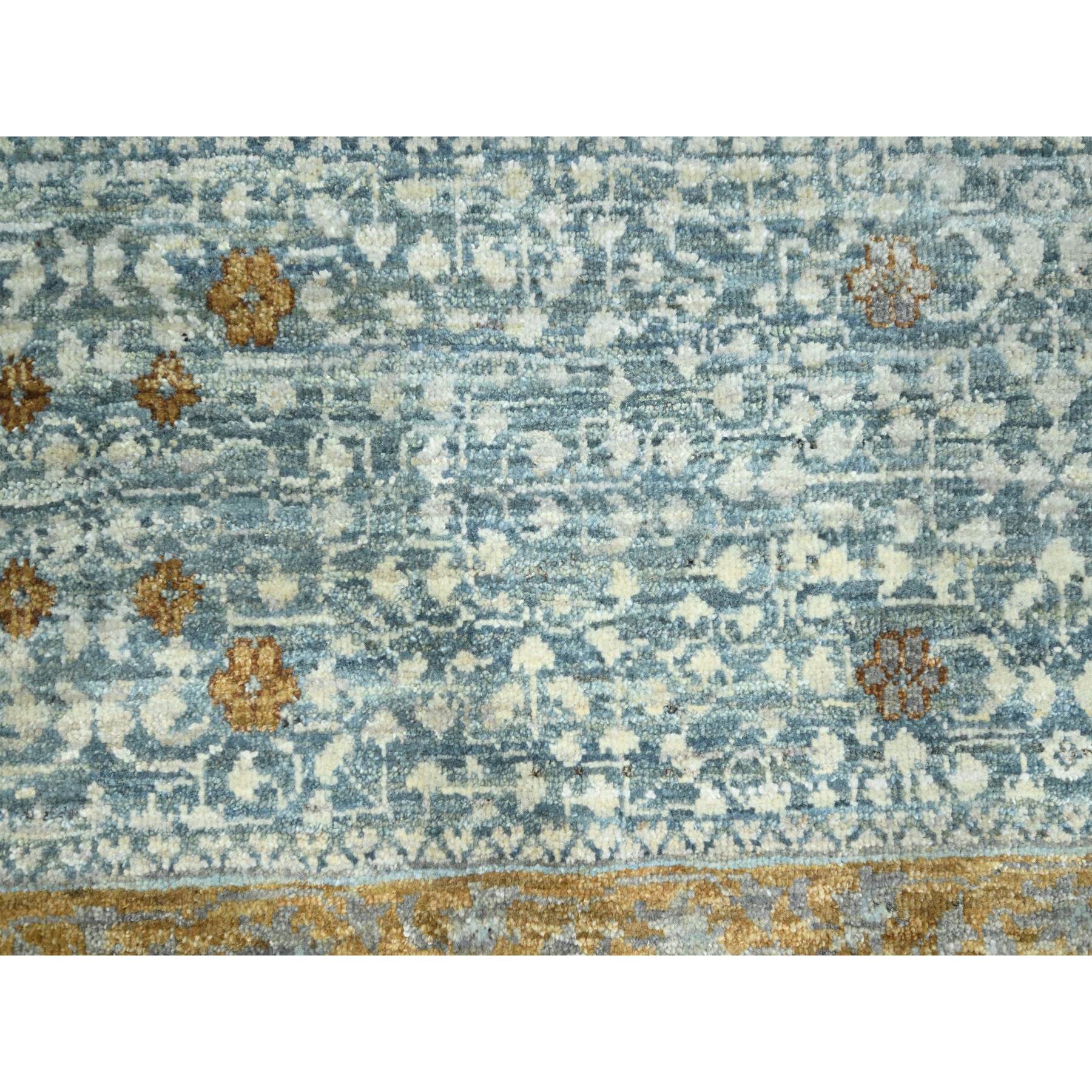 9'1"x12'2" Stone Blue with Gold, Mamluk Design, Pre Historic 14th Century Influence, Natural Dyes, 100% Wool, Hand Knotted, Oriental Rug Sh76428