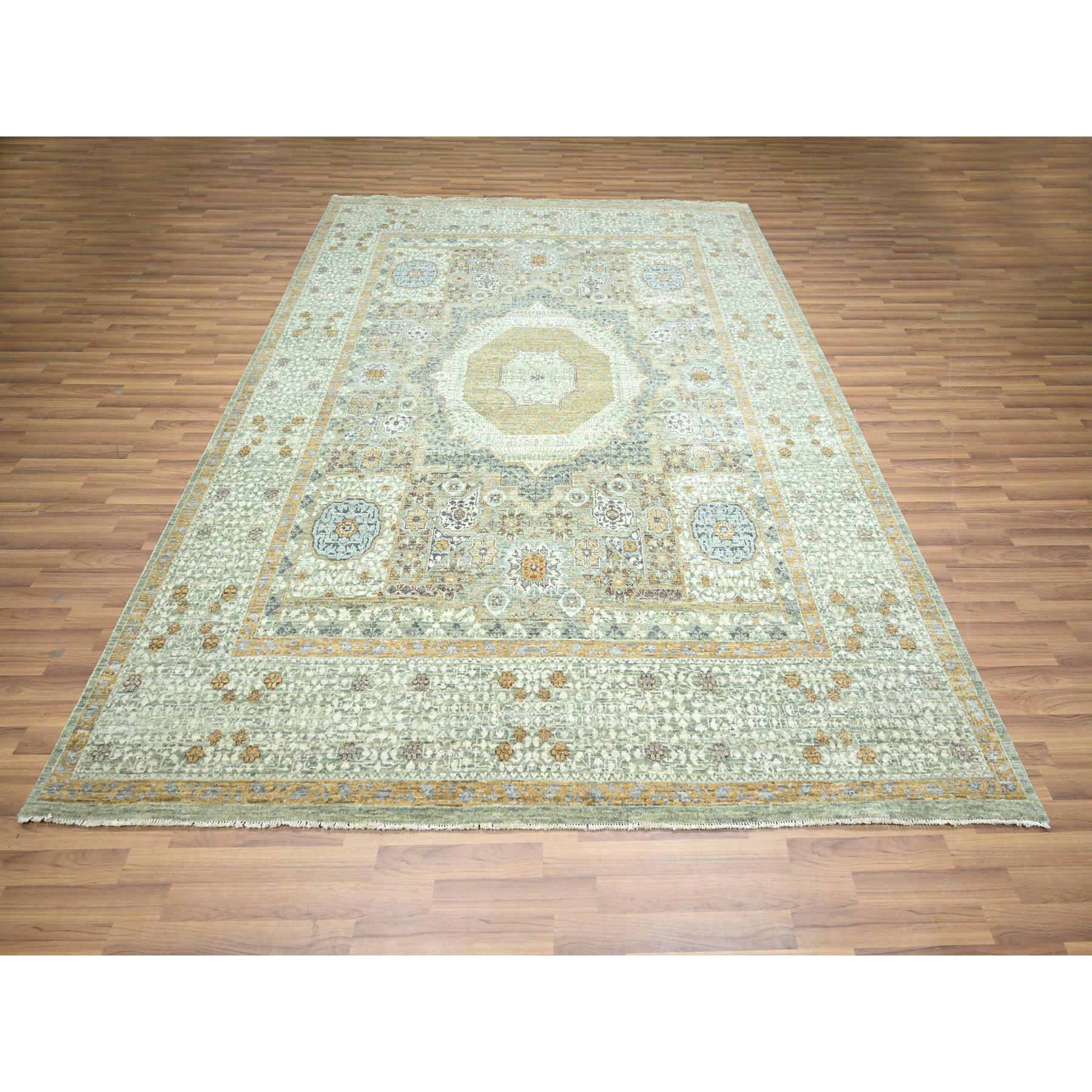 8'2"x10'4" Pistachio Green, Mamluk Design, Pre Historic 14th Century Influence, Natural Dyes, 100% Wool, Hand Knotted, Oriental Rug Sh76429