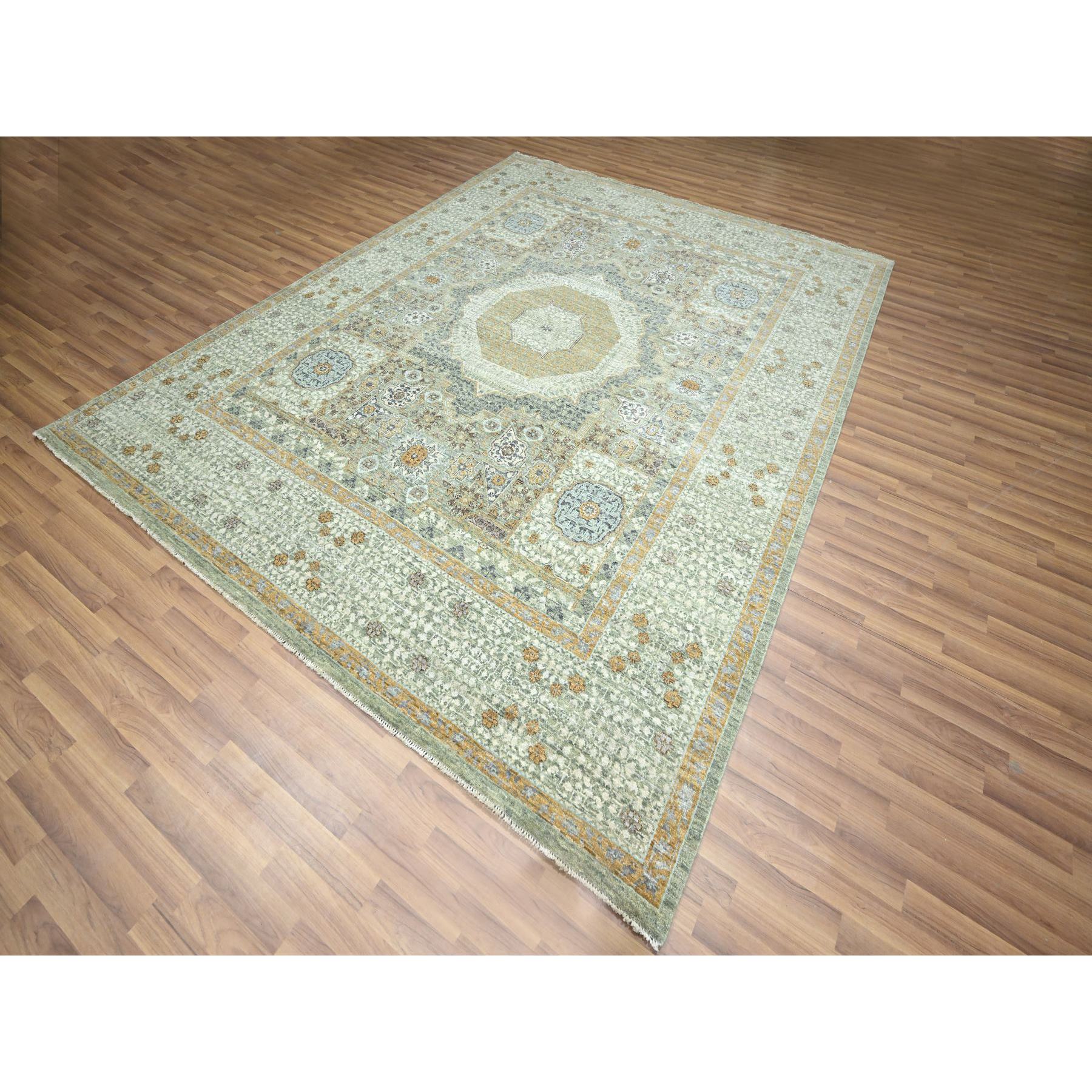 8'2"x10'4" Pistachio Green, Mamluk Design, Pre Historic 14th Century Influence, Natural Dyes, 100% Wool, Hand Knotted, Oriental Rug Sh76429