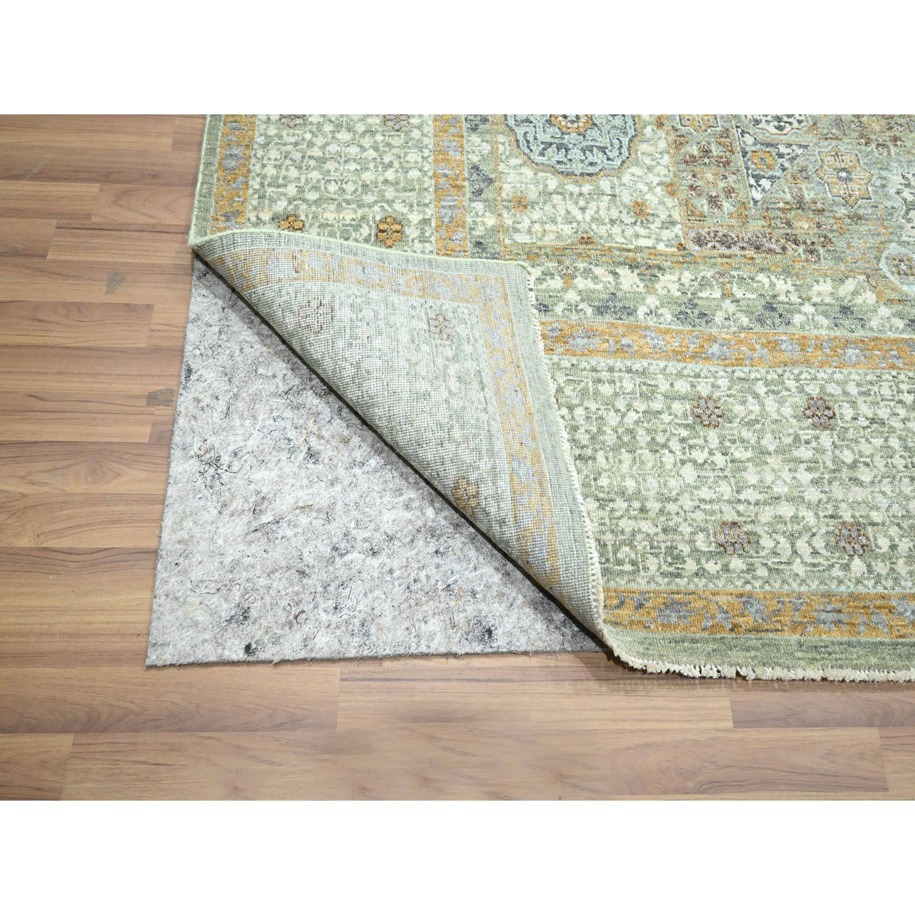 8'2"x10'4" Pistachio Green, Mamluk Design, Pre Historic 14th Century Influence, Natural Dyes, 100% Wool, Hand Knotted, Oriental Rug Sh76429